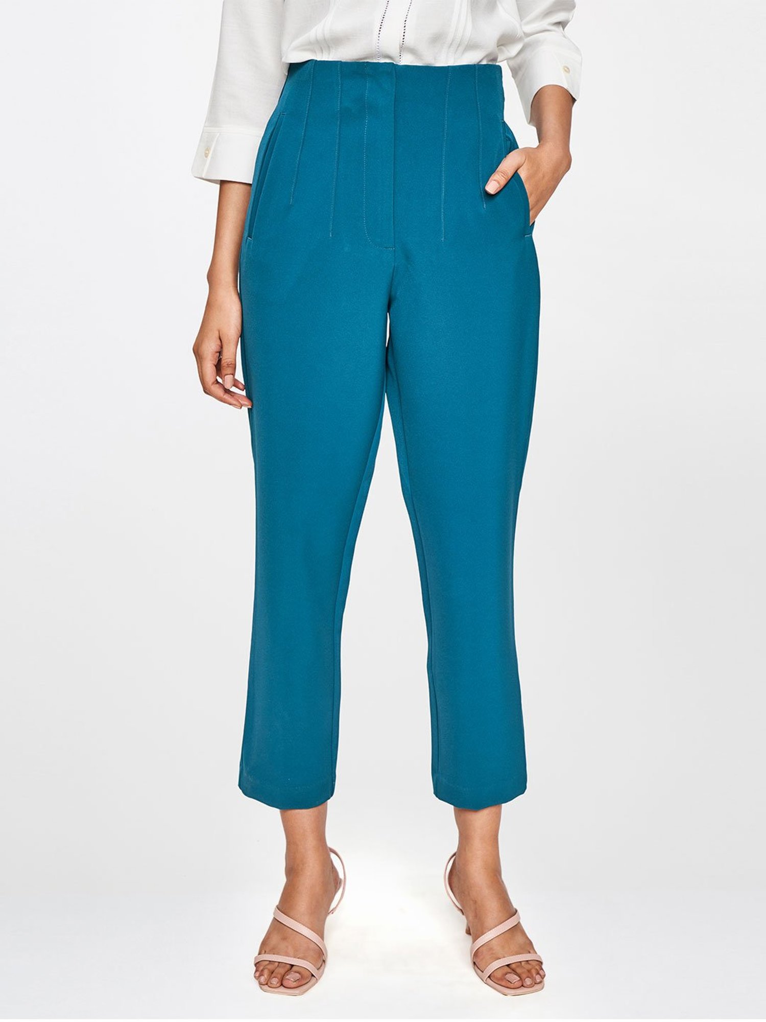 Buy Teal Blue Viscose Silk Pants | JUPTT01/TWA2 | The loom