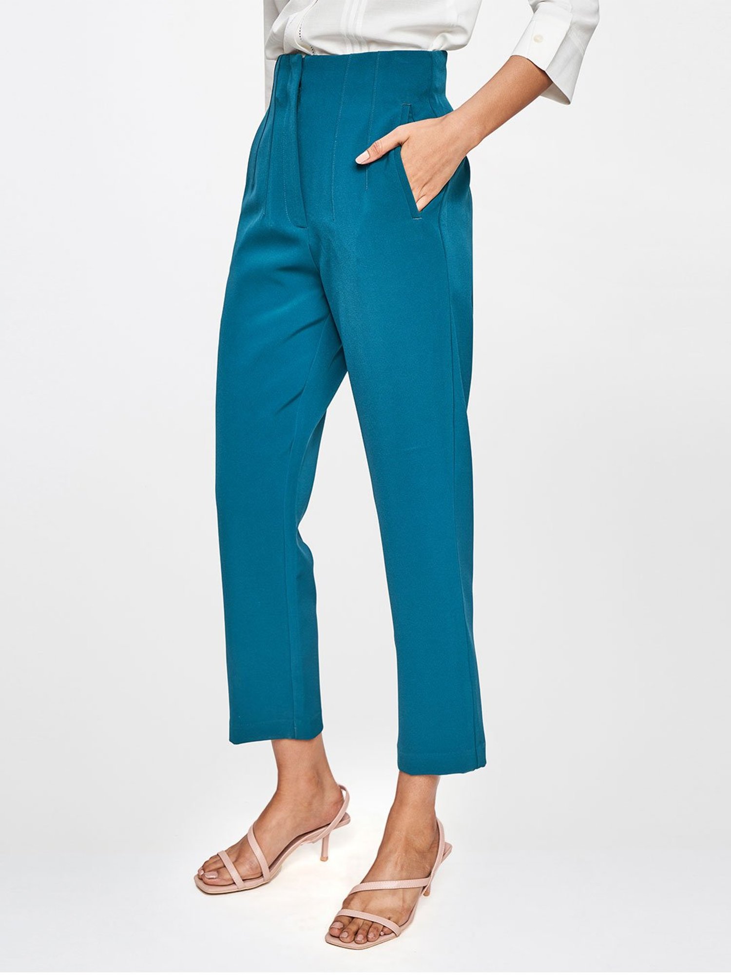 Teal cigarette pencil pants & trousers for women casual and office wear.