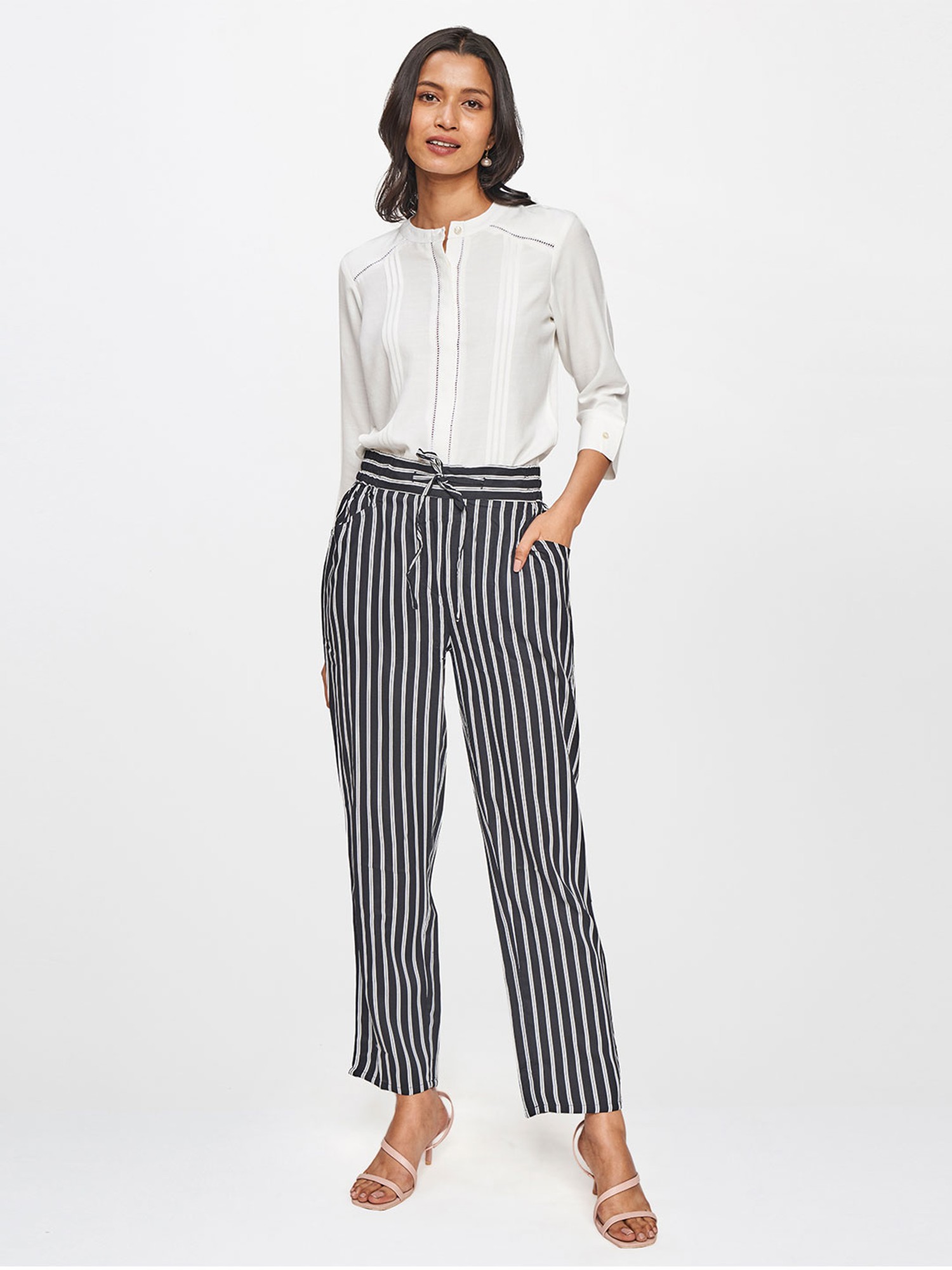 Buy FORMAL AGREEMENT BLACK STRIPED PANTS for Women Online in India
