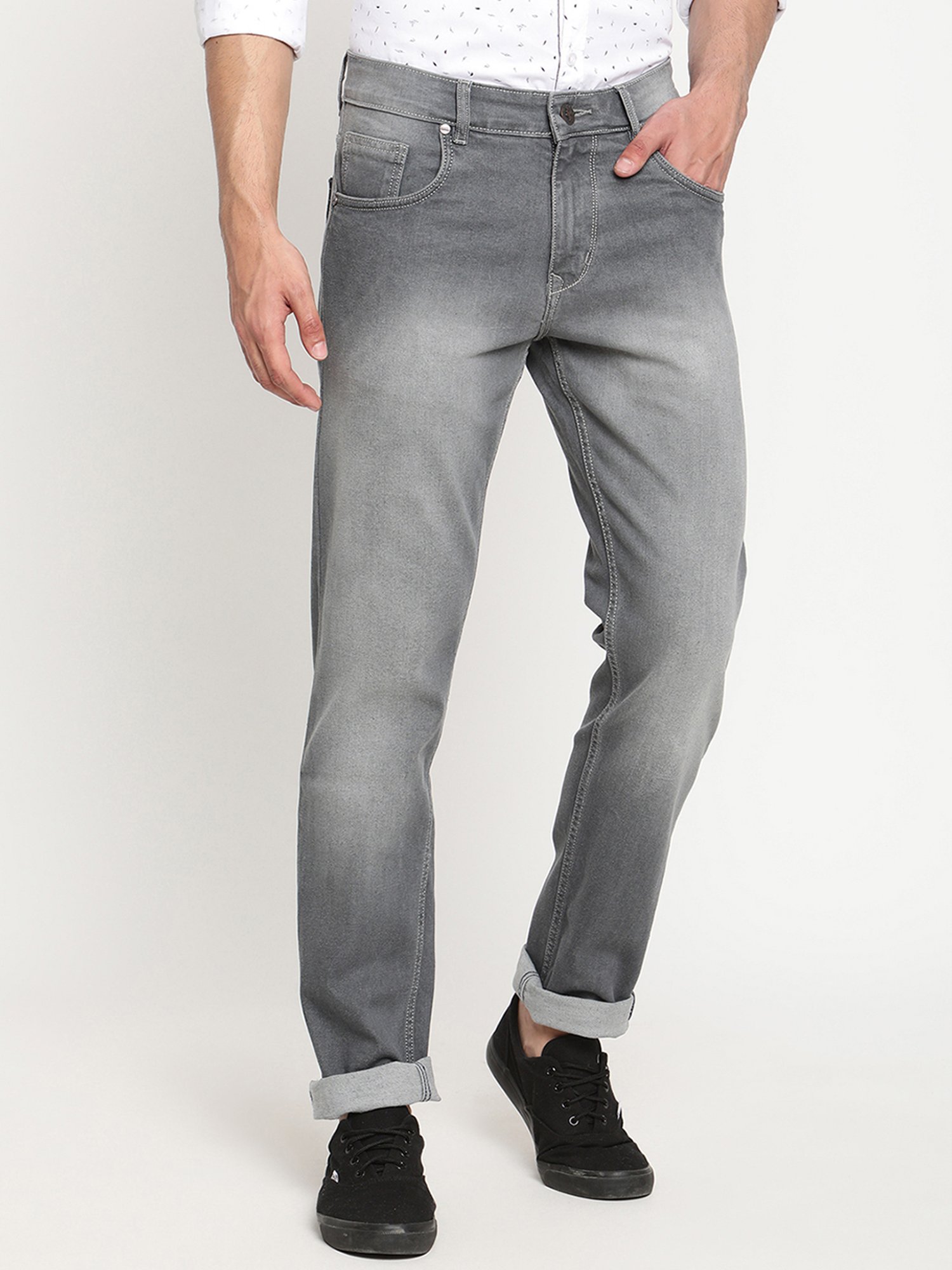 Buy Cantabil Grey Heavily Washed Jeans 