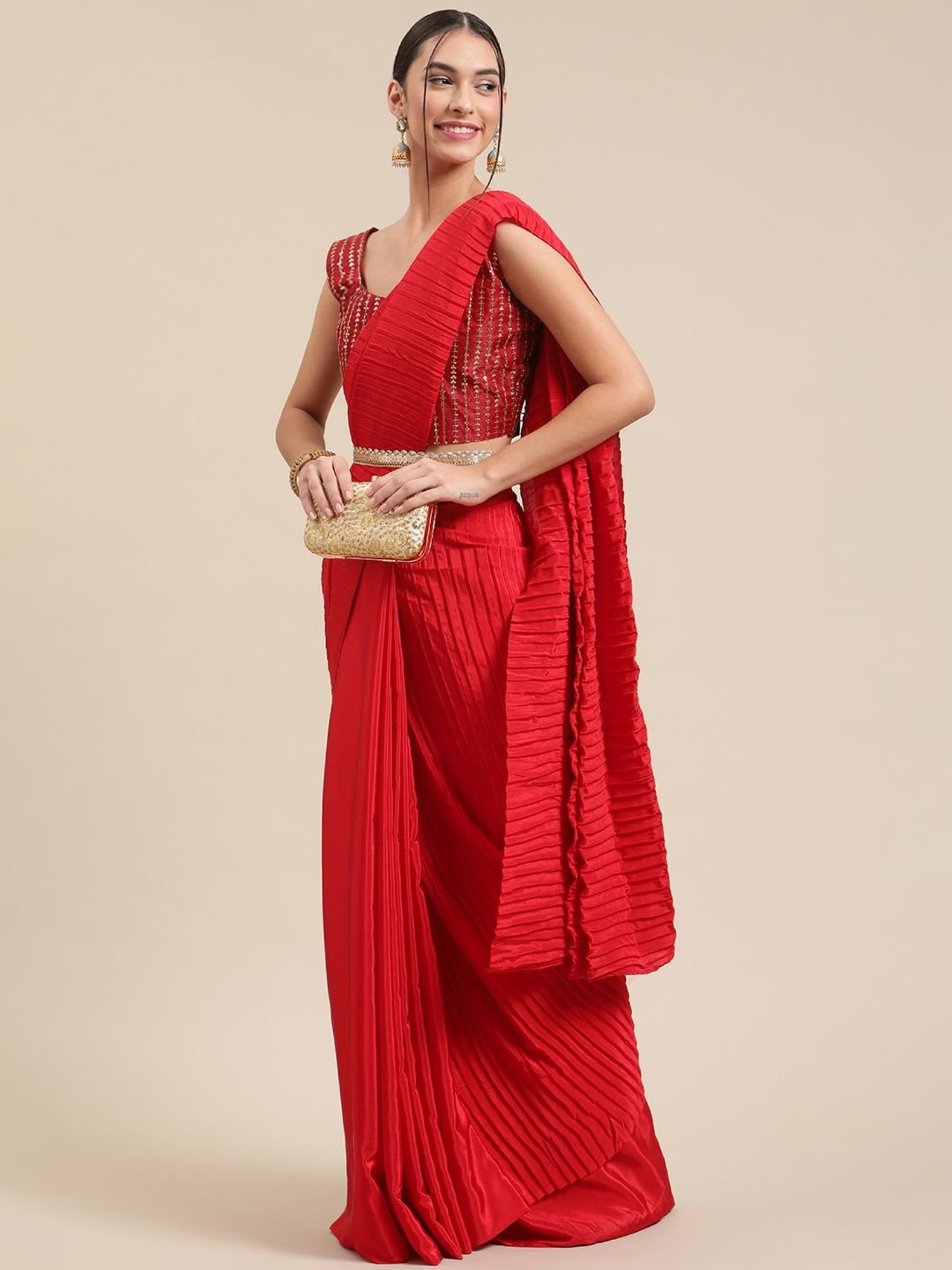 Fashionable Outfits Plain Linen Red Saree|SARV120588