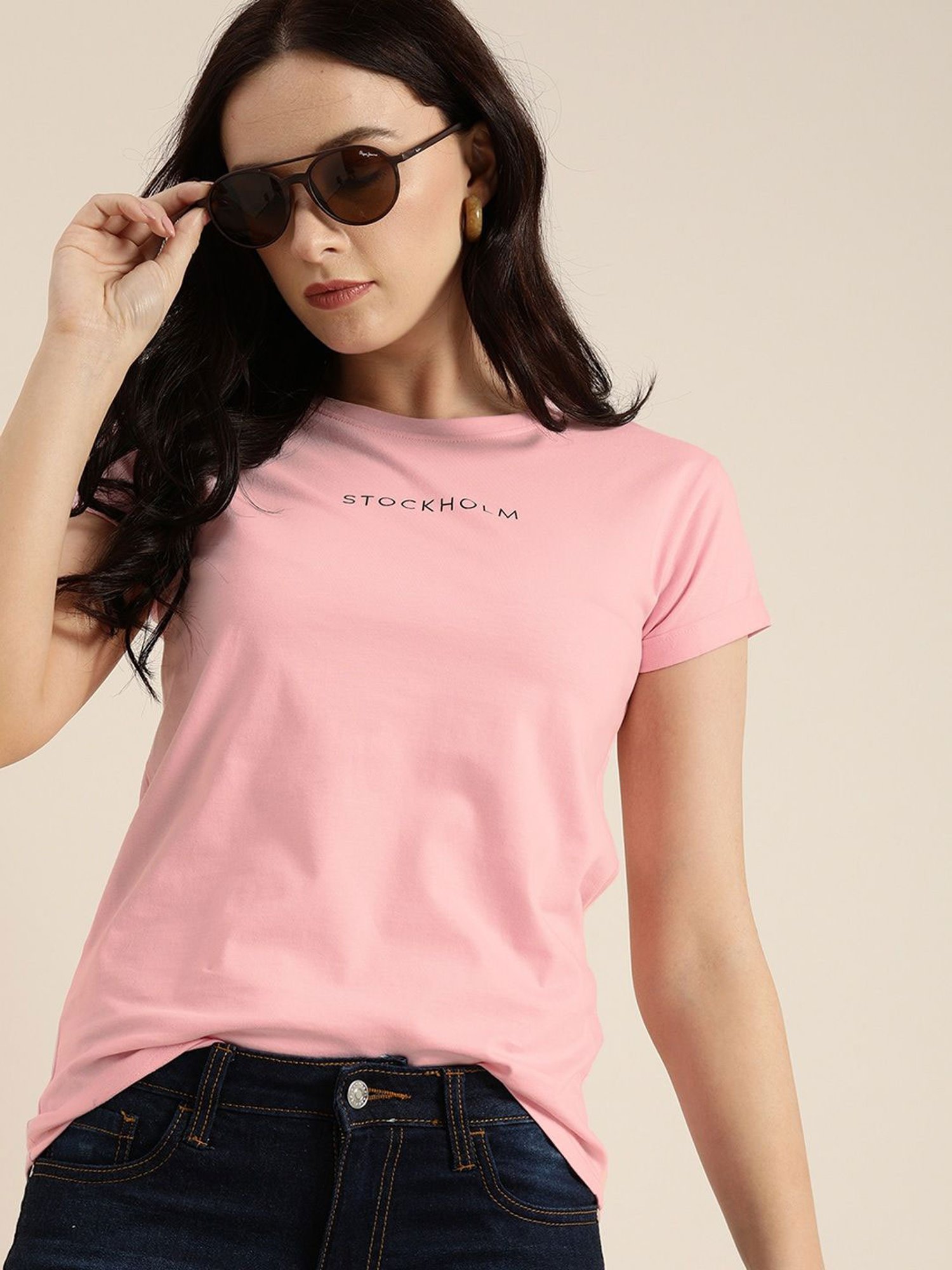 Buy Dillinger Light Pink Cotton T-Shirt for Women Online @ Tata CLiQ