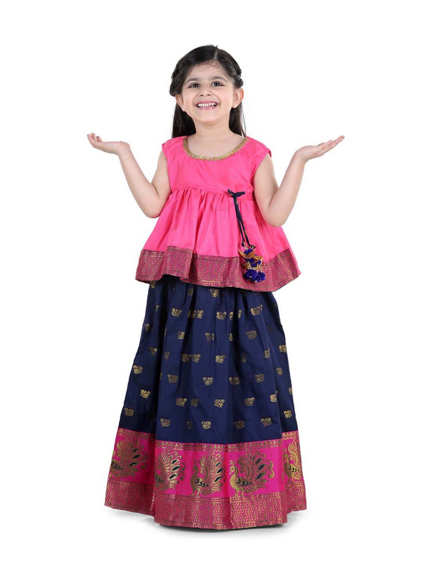 Buy BownBee Cold Shoulder Frill Detailed Chanderi Floral Printed Choli With  Lehenga Peach for Girls (15-16Years) Online in India, Shop at FirstCry.com  - 14641998
