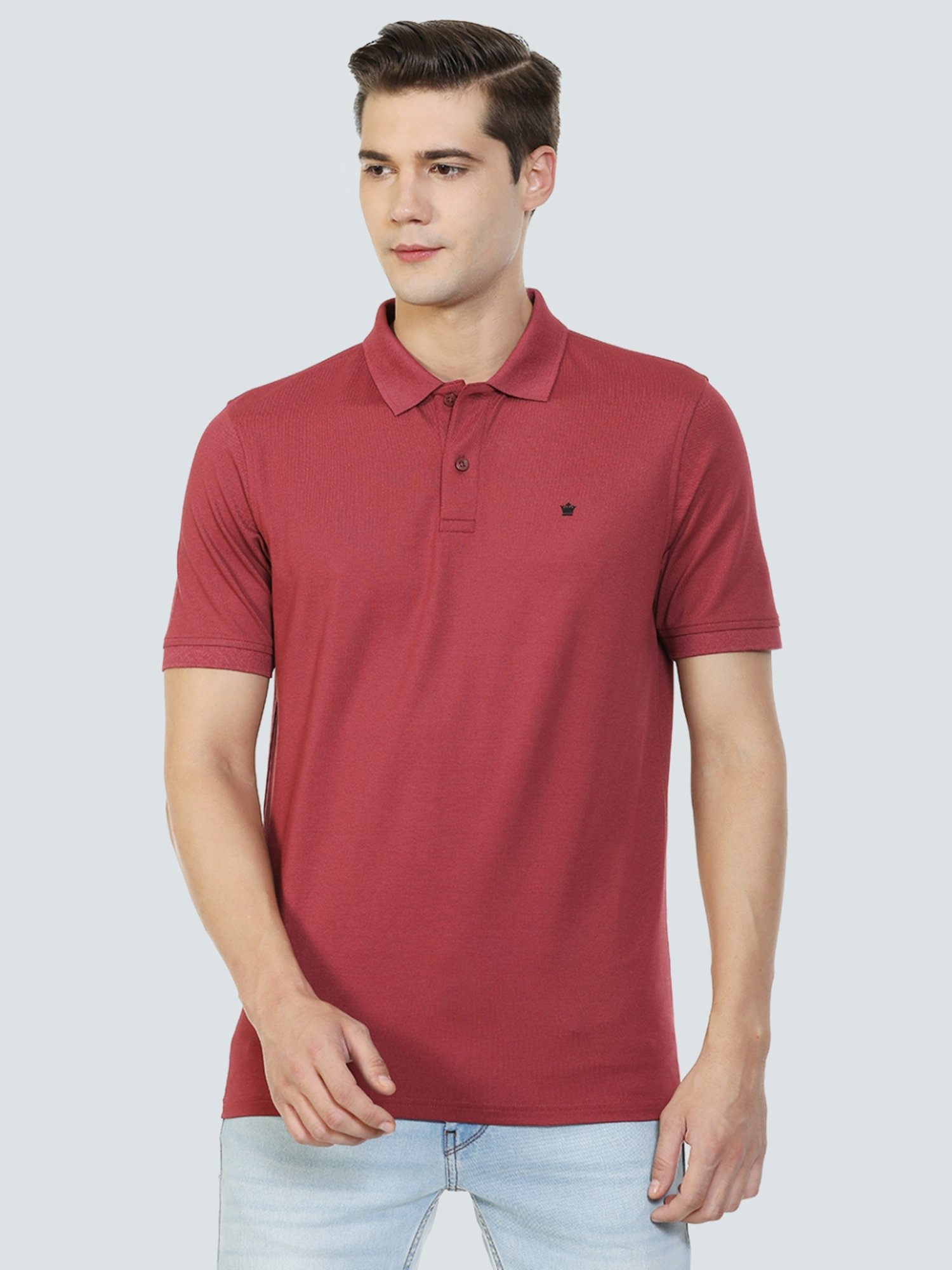 Buy Louis Philippe Maroon Cotton Regular Fit Polo T-Shirt for Mens