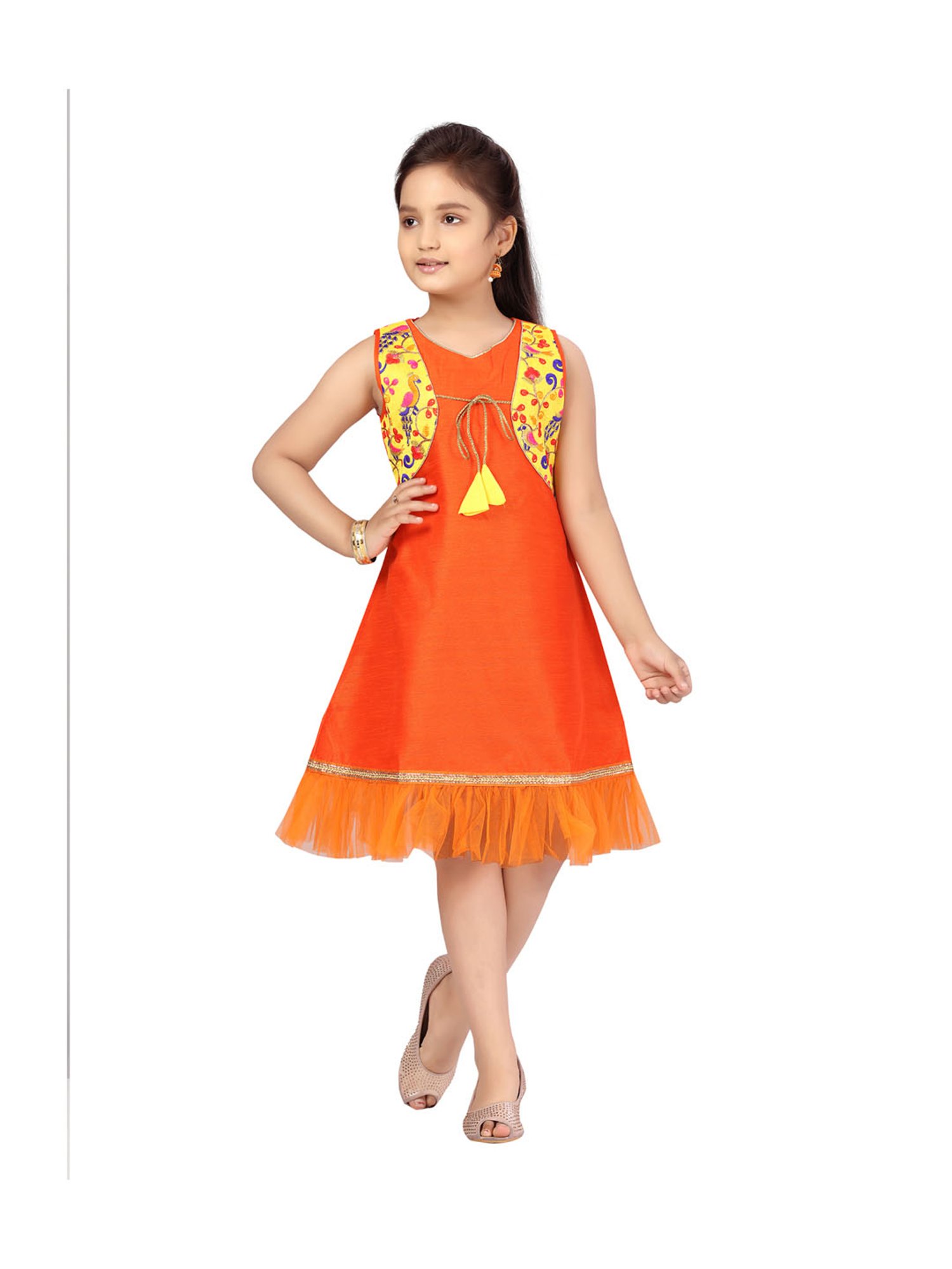 Buy RG Collection Embellished Self Design Baby Girls Dress Orange 03  Months at Amazonin