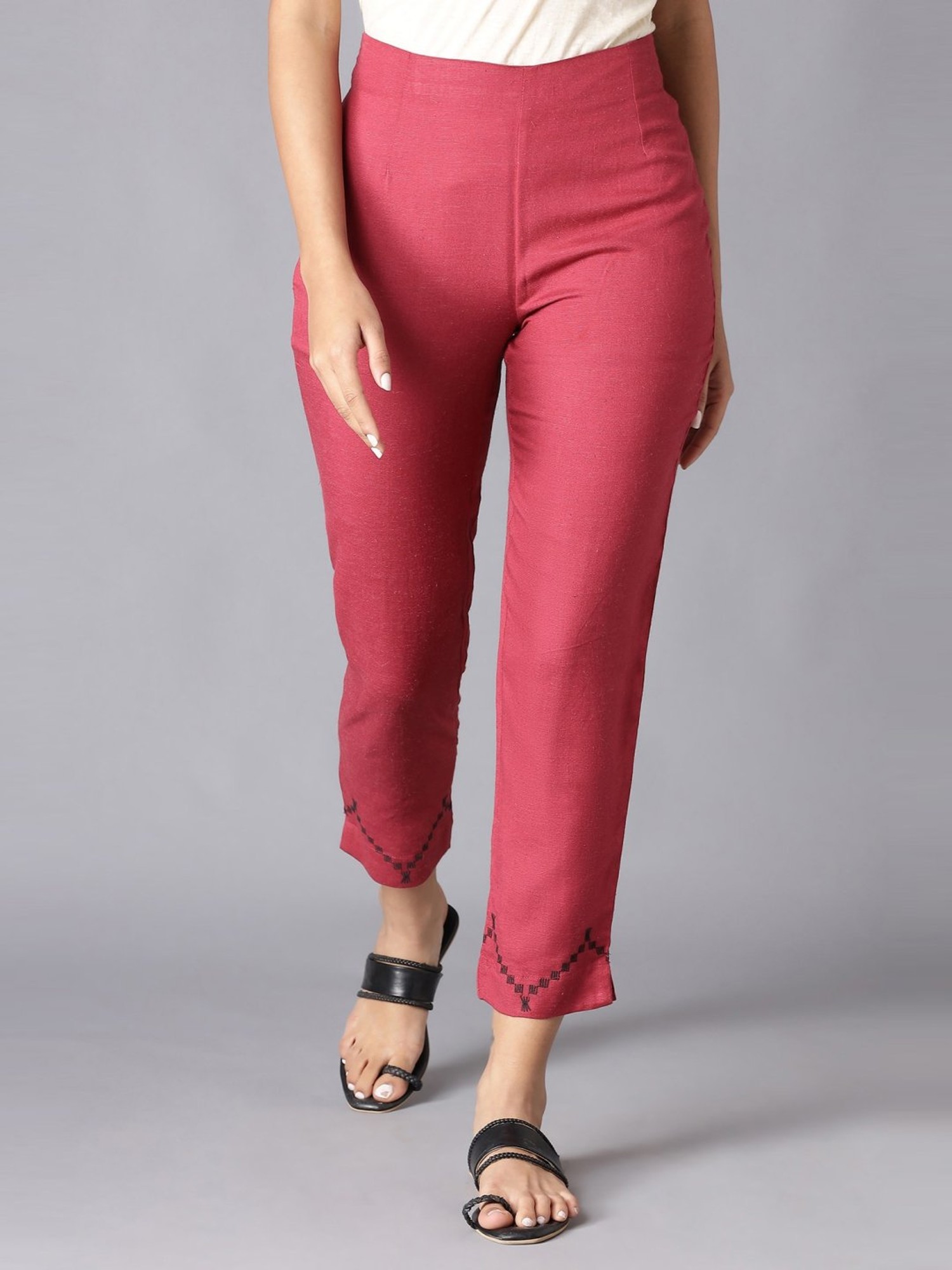 Buy Women Solid Cherry Cotton Mid Rise Kurti Pants Online - GoColors