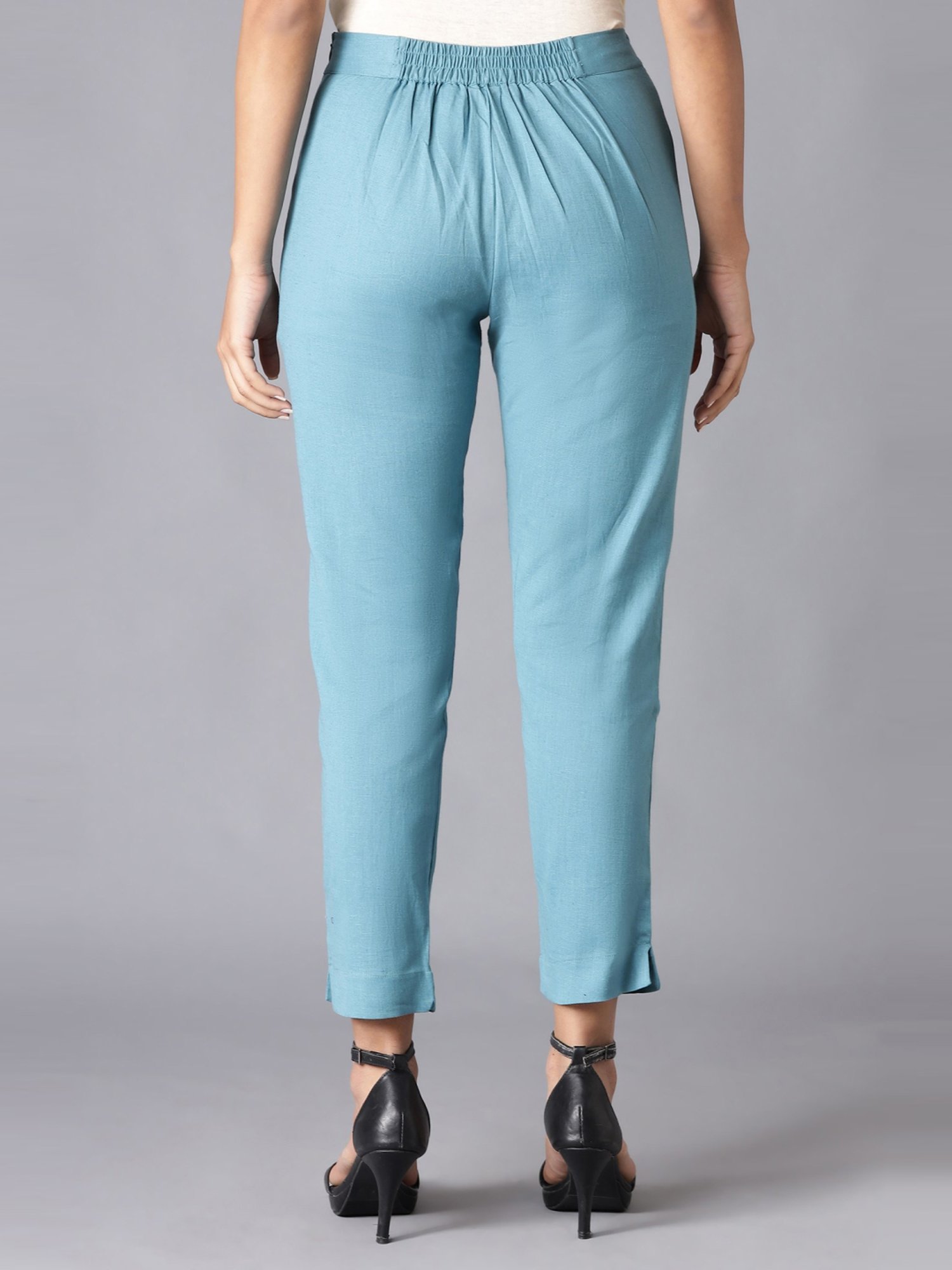 Lyra Blue Cotton Ankle Length Pants