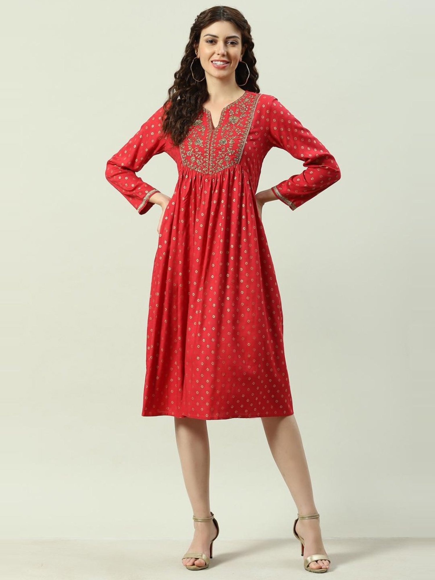 Buy Biba Red Embellished A-Line Dress for Women Online @ Tata CLiQ