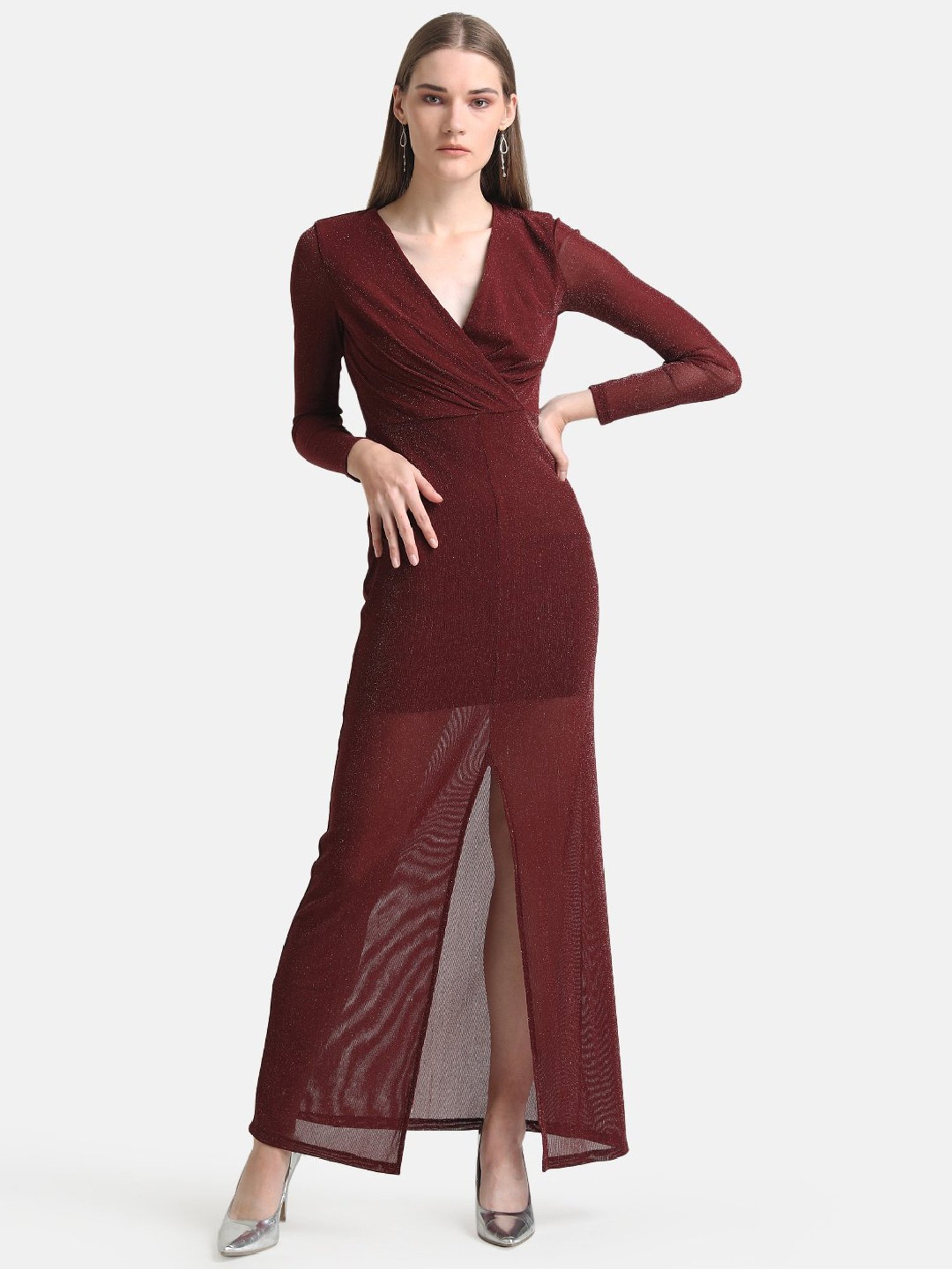 Buy KAZO Grey Abstract V Neck Satin Women's Mini Dress | Shoppers Stop