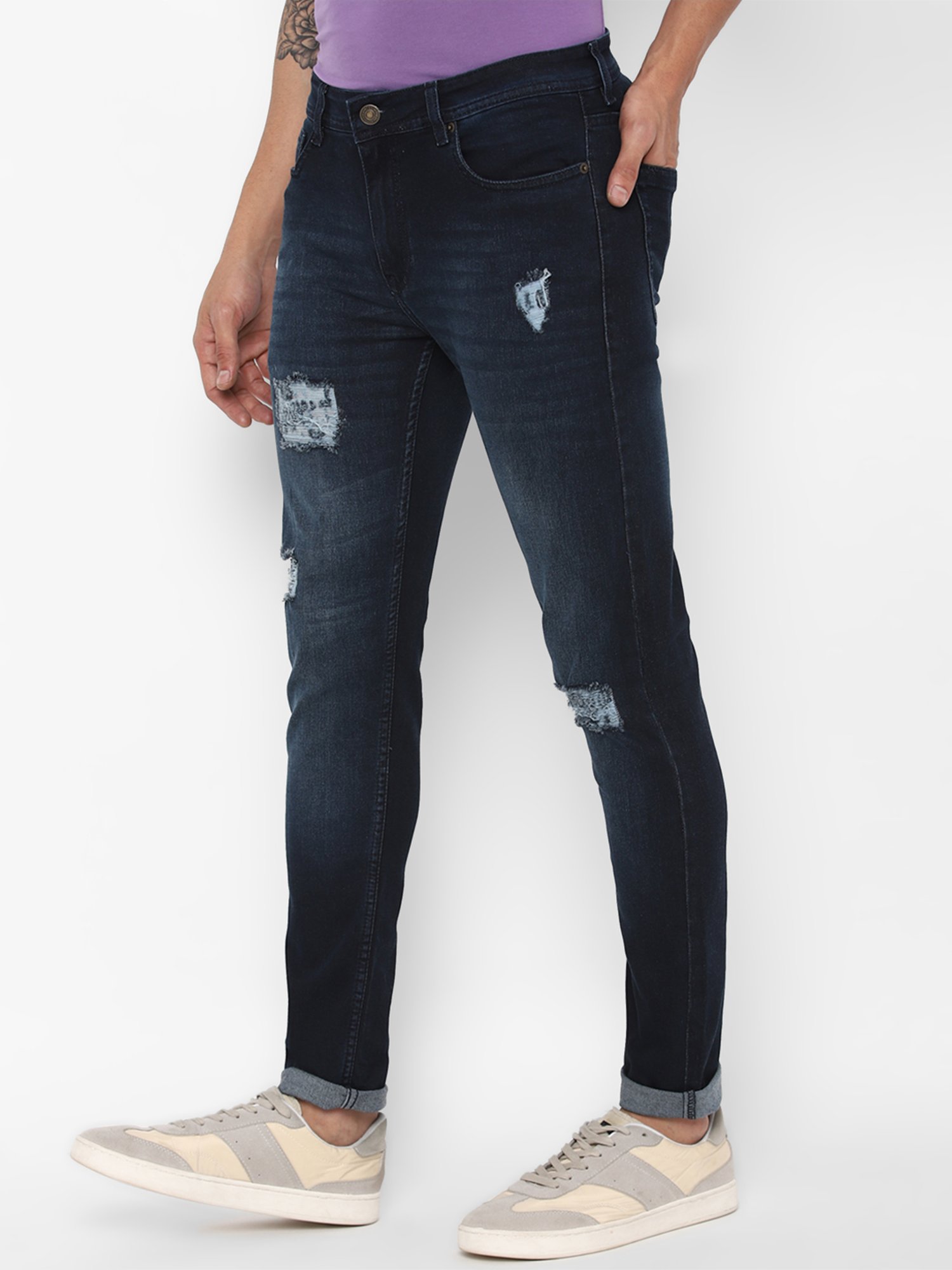 Buy Forever 21 Blue Regular Fit Distressed Jeans for Mens Online @ Tata CLiQ