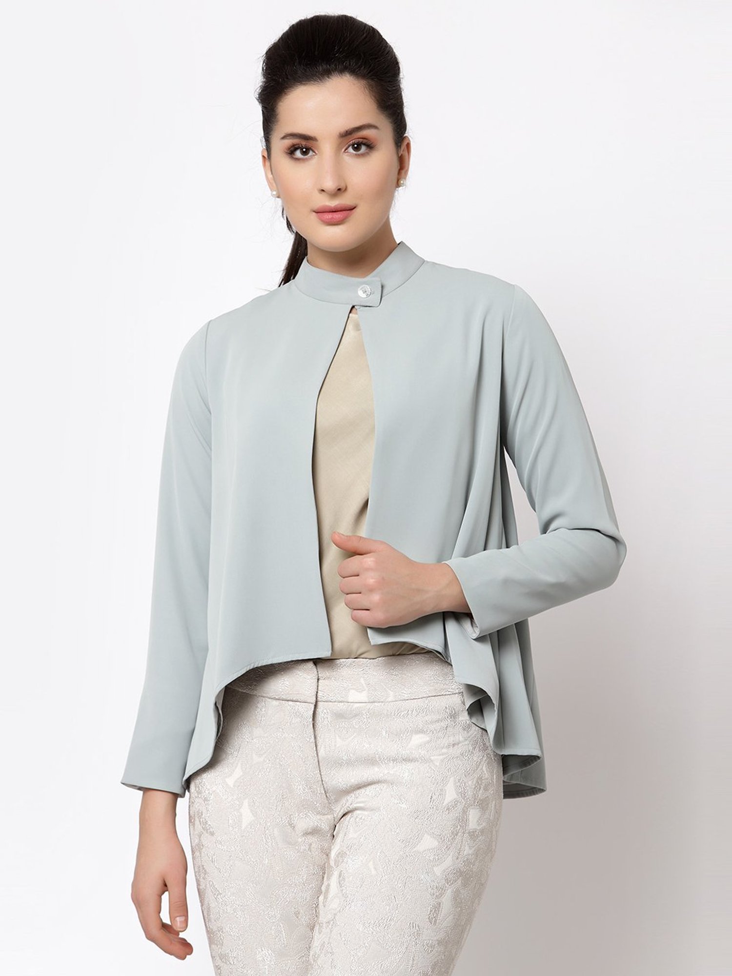 Buy Office & You Pewter Blue Full Sleeves Jacket for Women's 