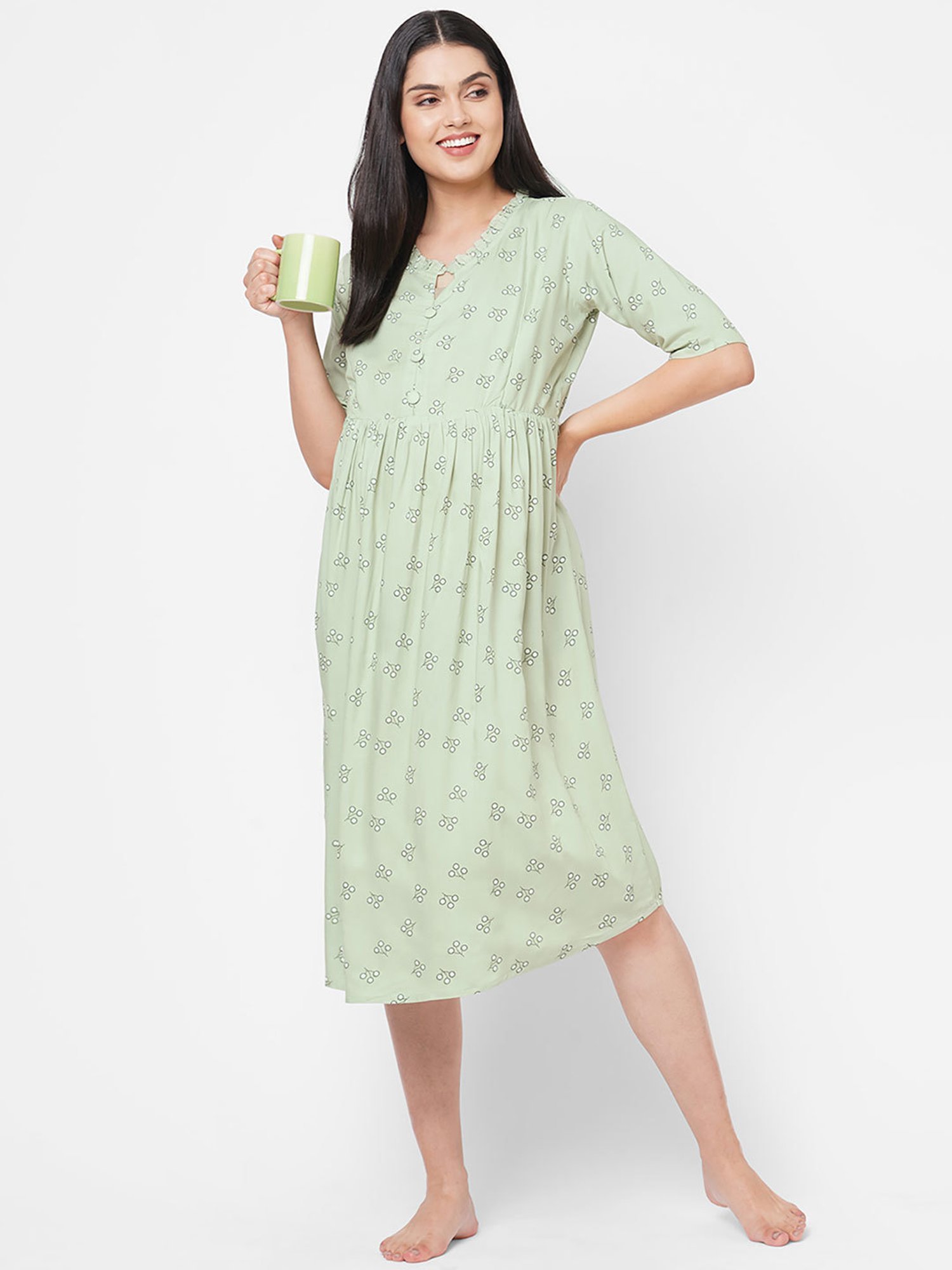 100% Cotton Maternity Nursing Night Dress Spring Autumn Sleepwear Clothes  for Pregnant Women Pregnancy Feeding