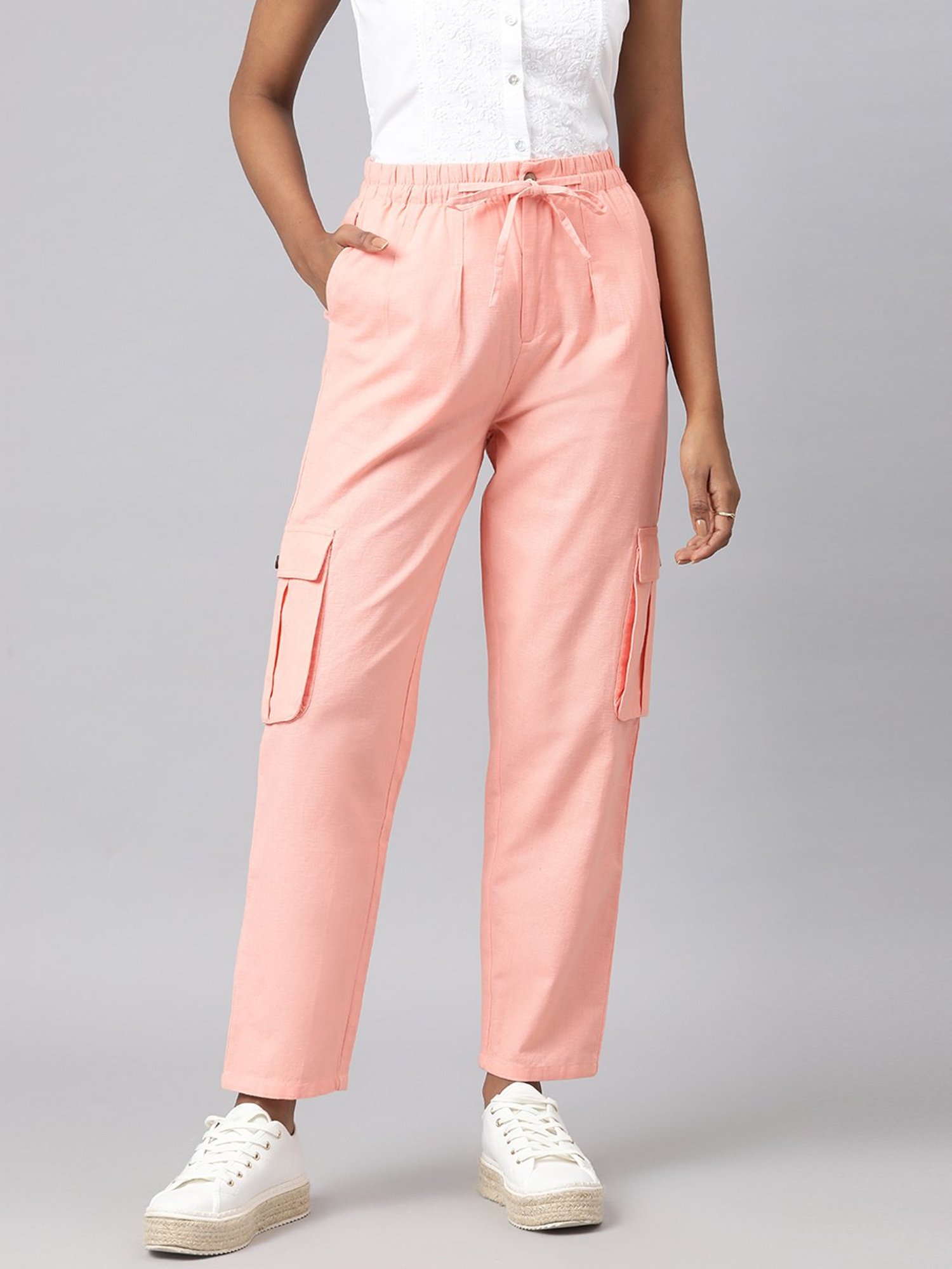 Buy KRAUS Baby Pink Solid Regular Fit Cotton Womens Casual Pants  Shoppers  Stop