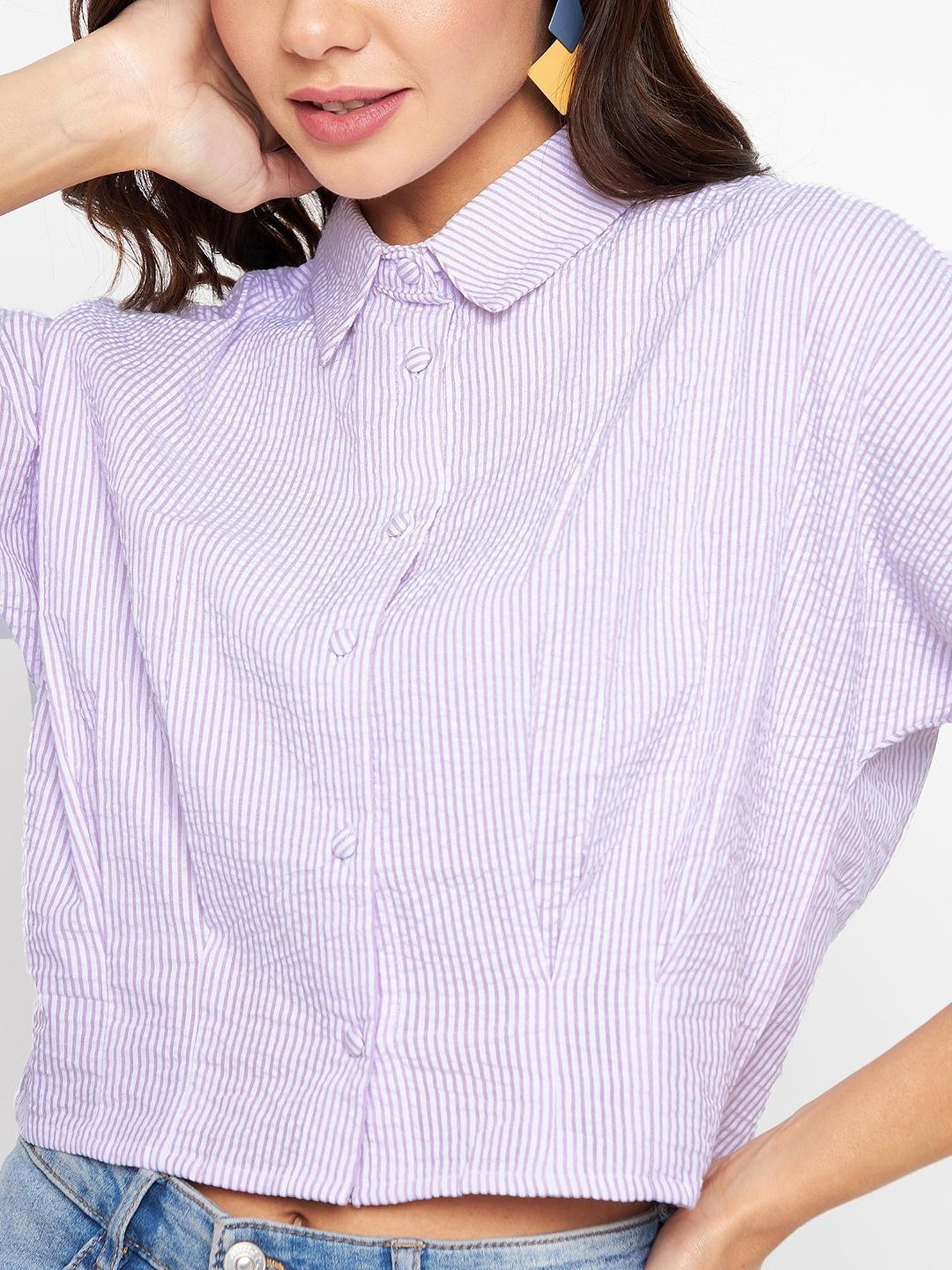 Buy MADAME Lilac Striped Shirt for Women Online @ Tata CLiQ