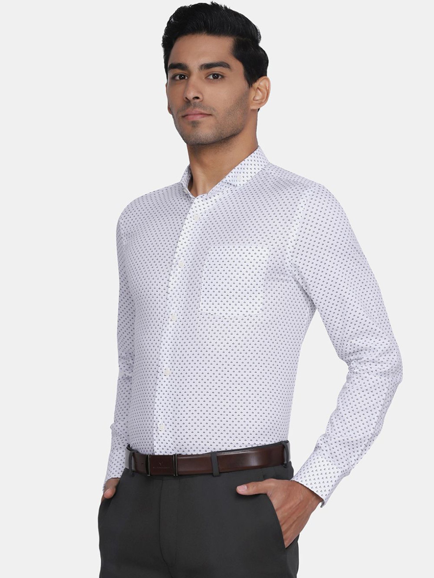 Blackberrys White Cotton Slim Fit Printed Shirt