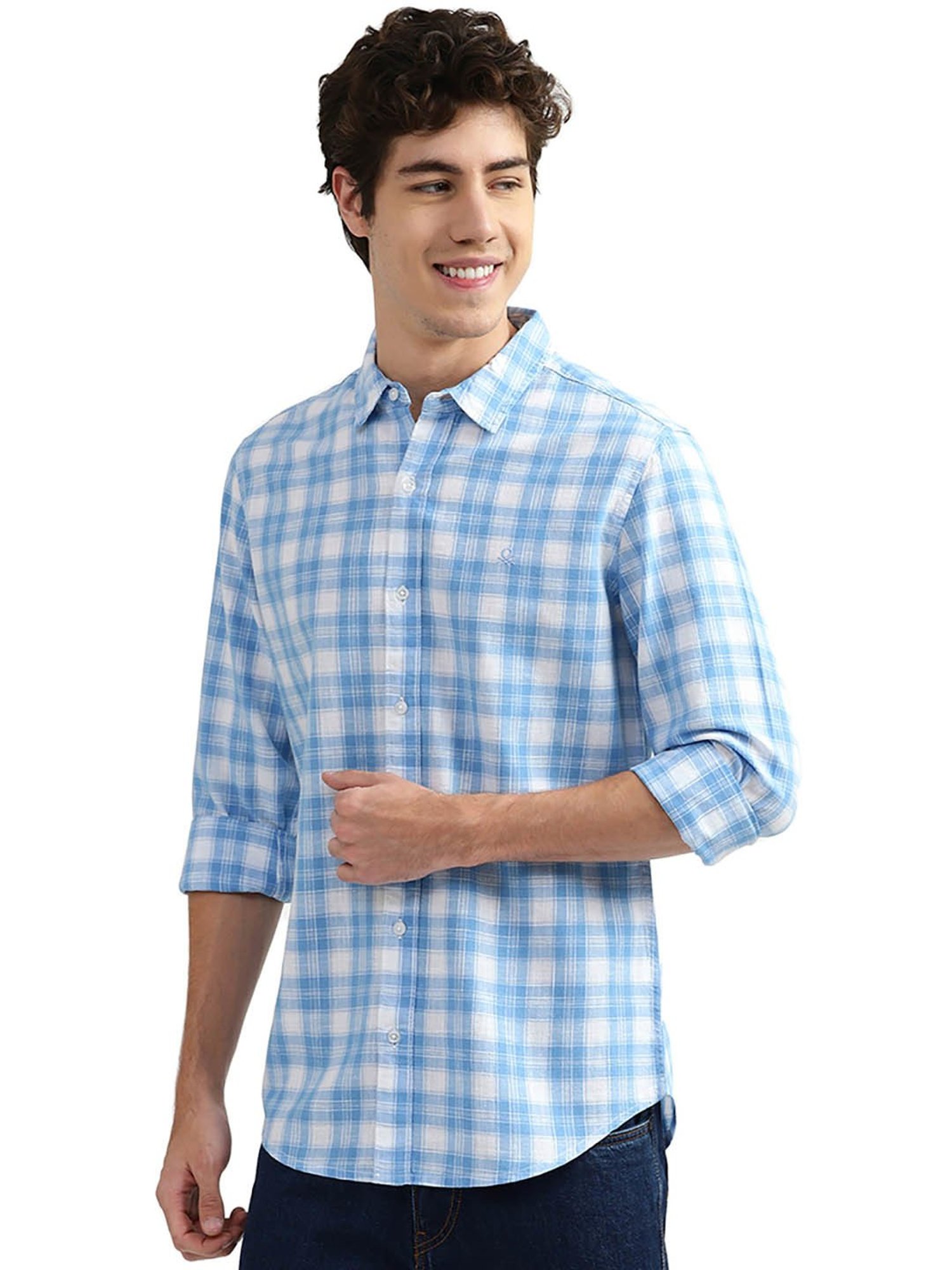 Buy Sky Blue & White Shirts for Men by UNITED COLORS OF BENETTON