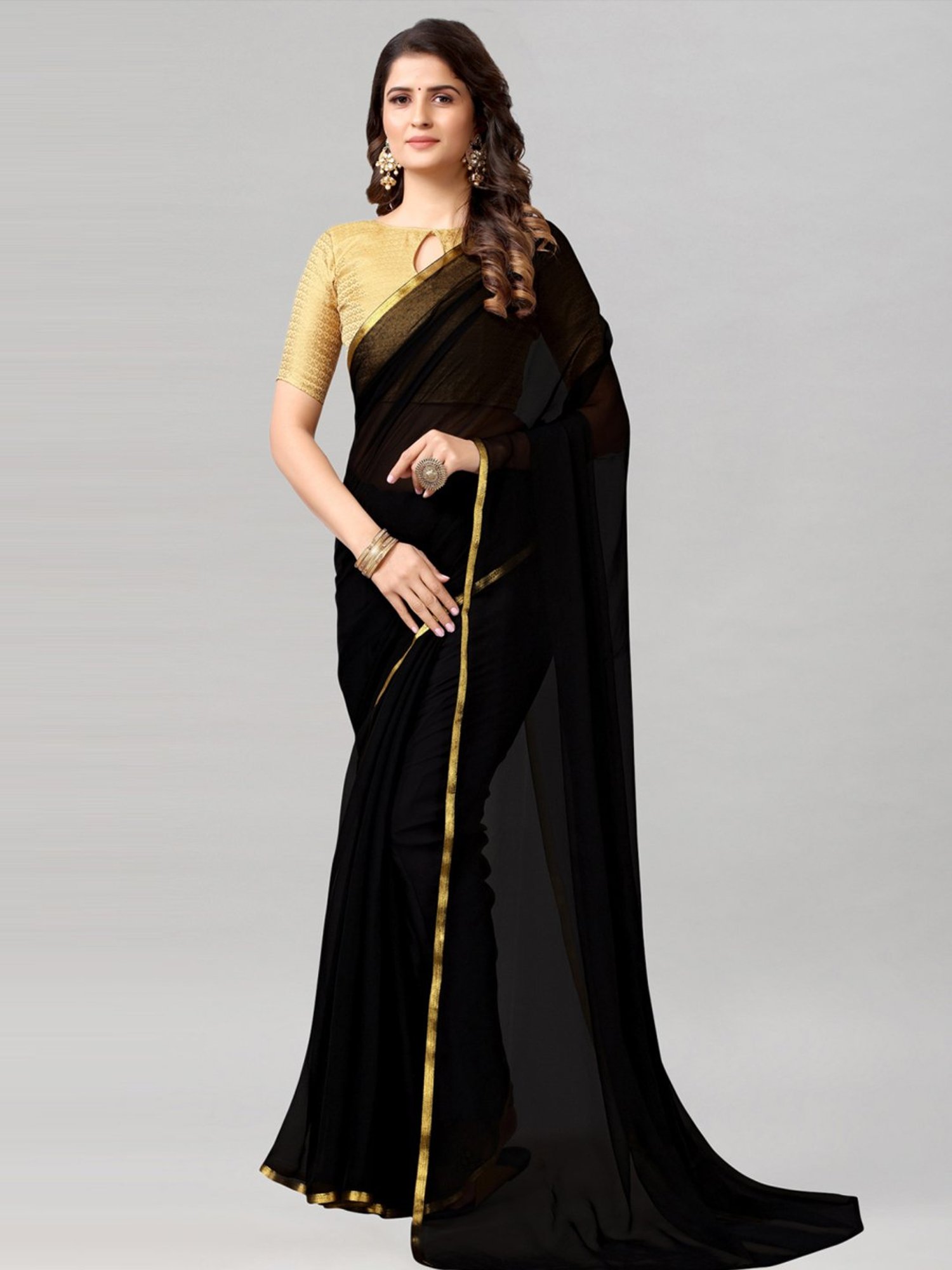 Buy IRIS Solid/Plain Bollywood Silk Blend, Satin Black Sarees Online @ Best  Price In India | Flipkart.com