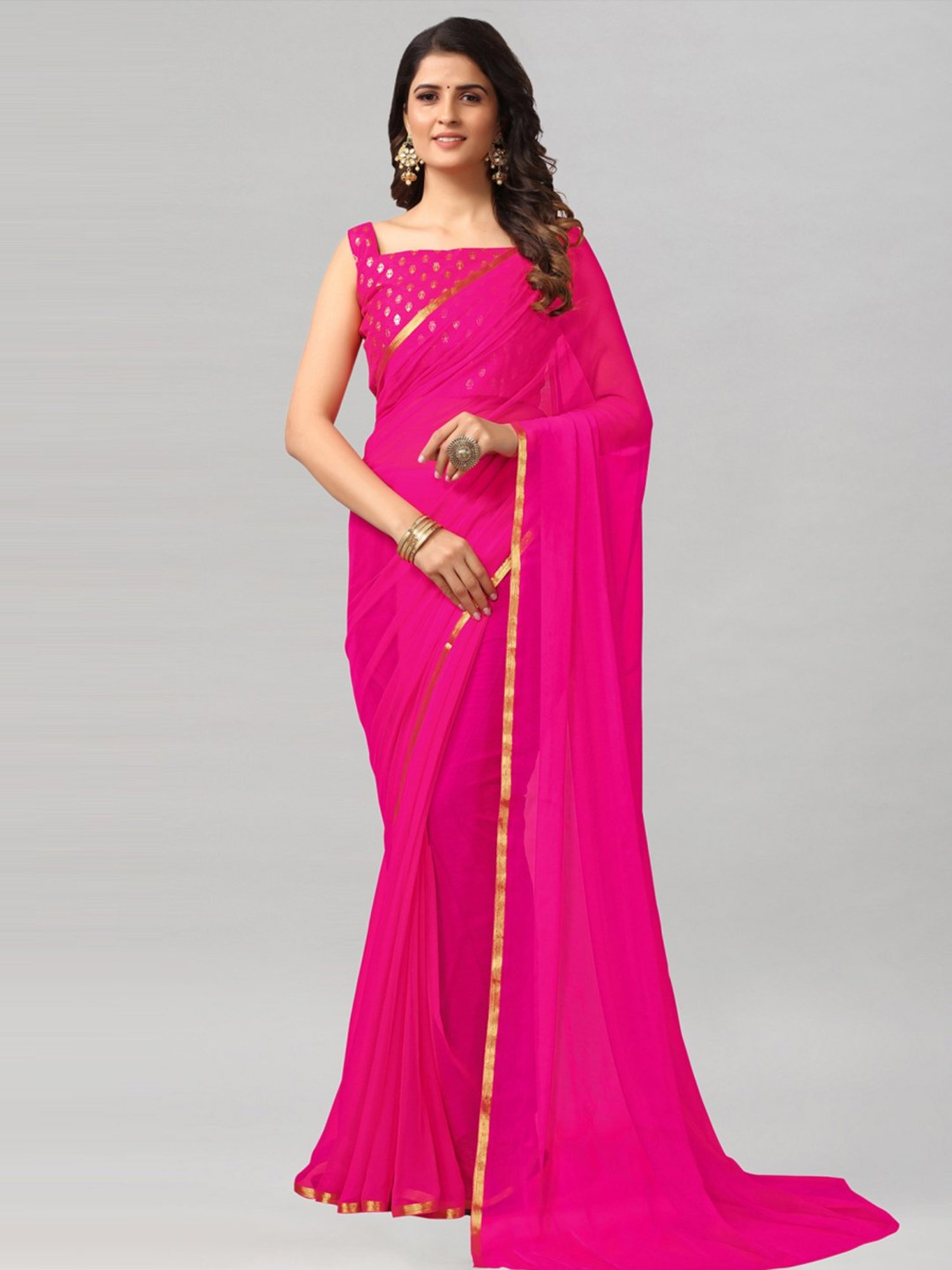 Buy OXI Solid/Plain Bollywood Silk Blend Pink Sarees Online @ Best Price In  India | Flipkart.com