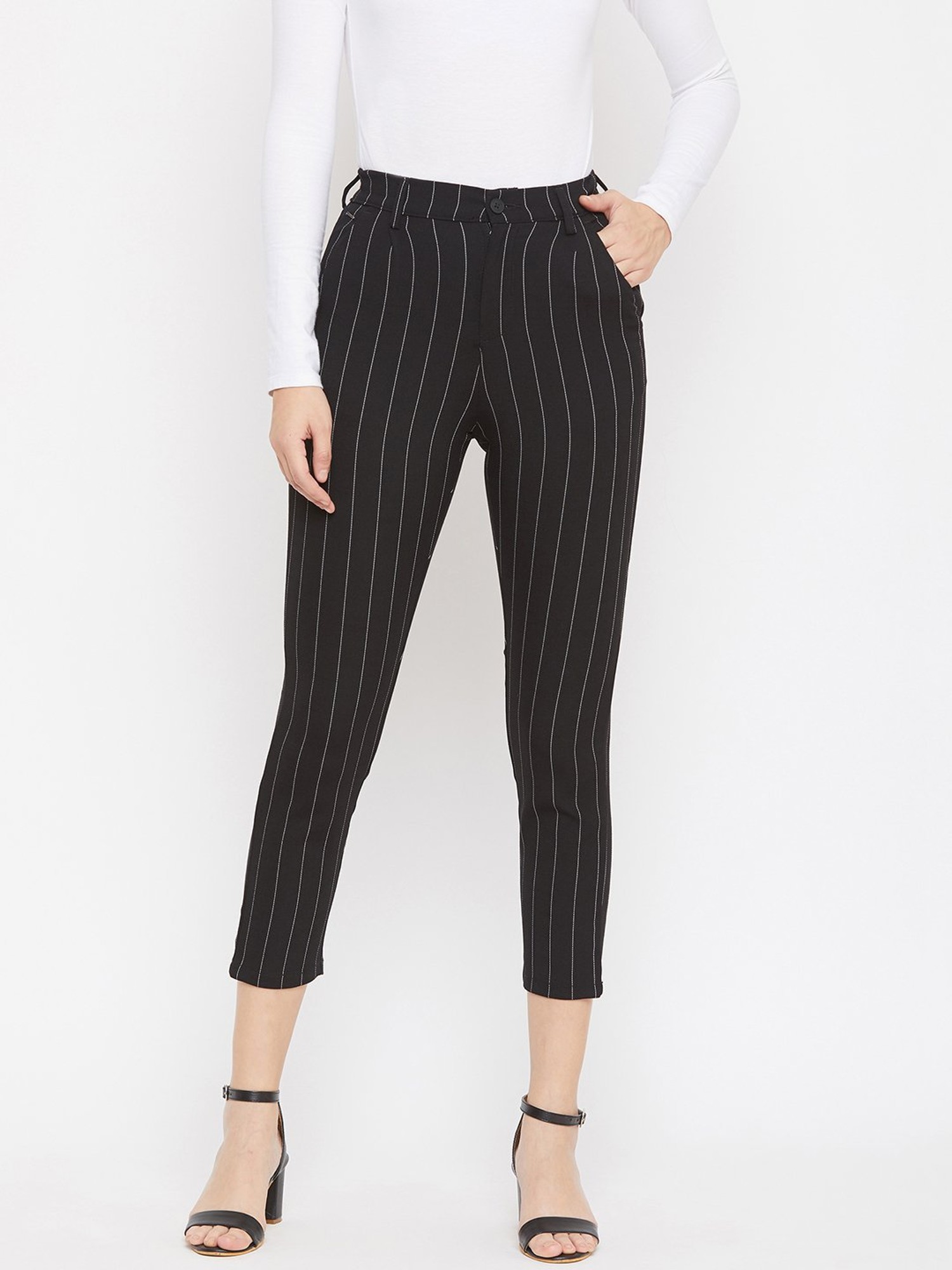Buy FORMAL AGREEMENT BLACK STRIPED PANTS for Women Online in India