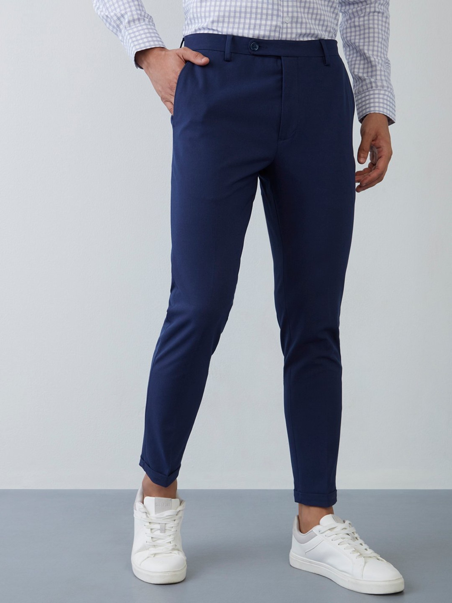 Buy WES Formals by Westside Light Grey Carrot Fit Check Trousers for Men  Online @ Tata CLiQ