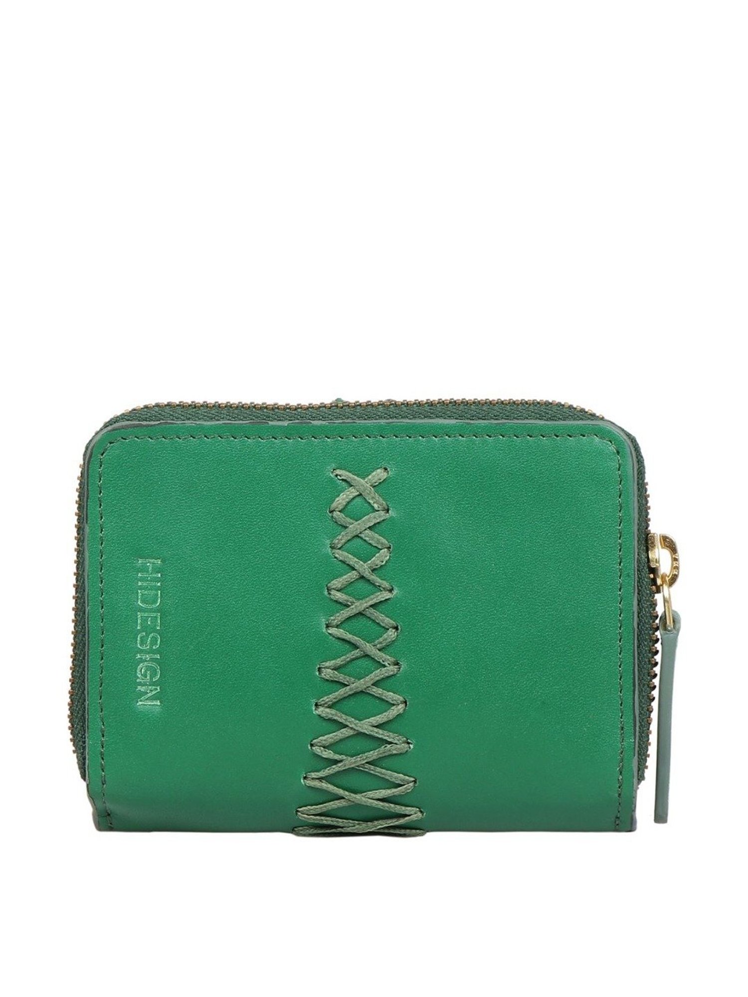 Palm Green Small Zip Pouch | Leather Clutch Bag at KMM & Co.