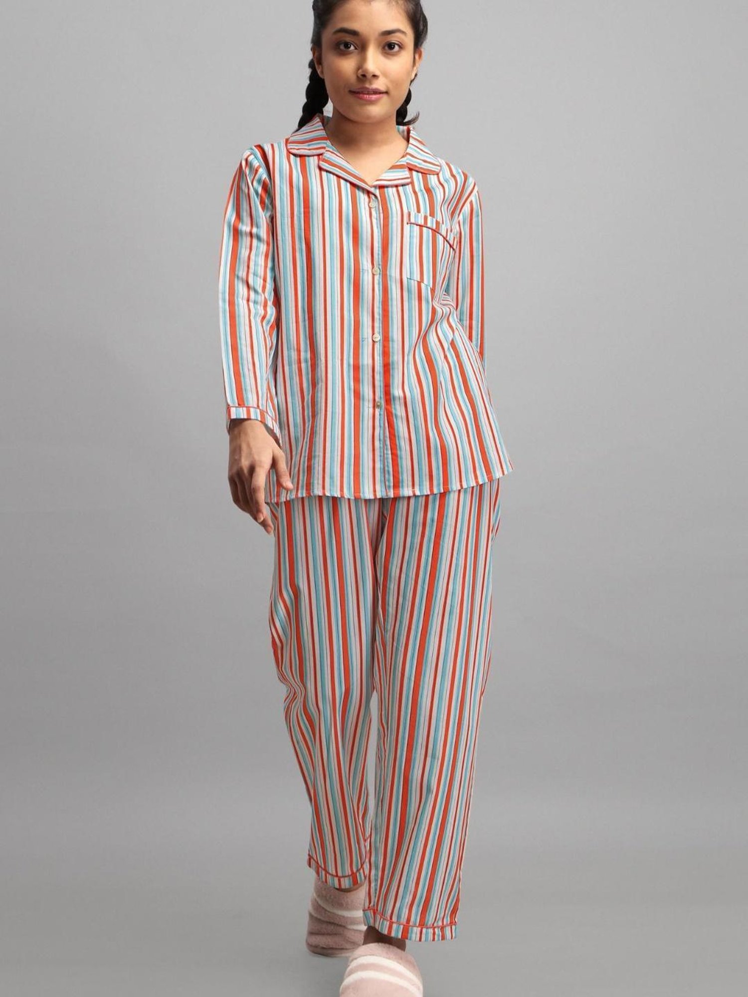 Buy Goodbye Gravity Multicolor Striped Pajama Set for Women Online