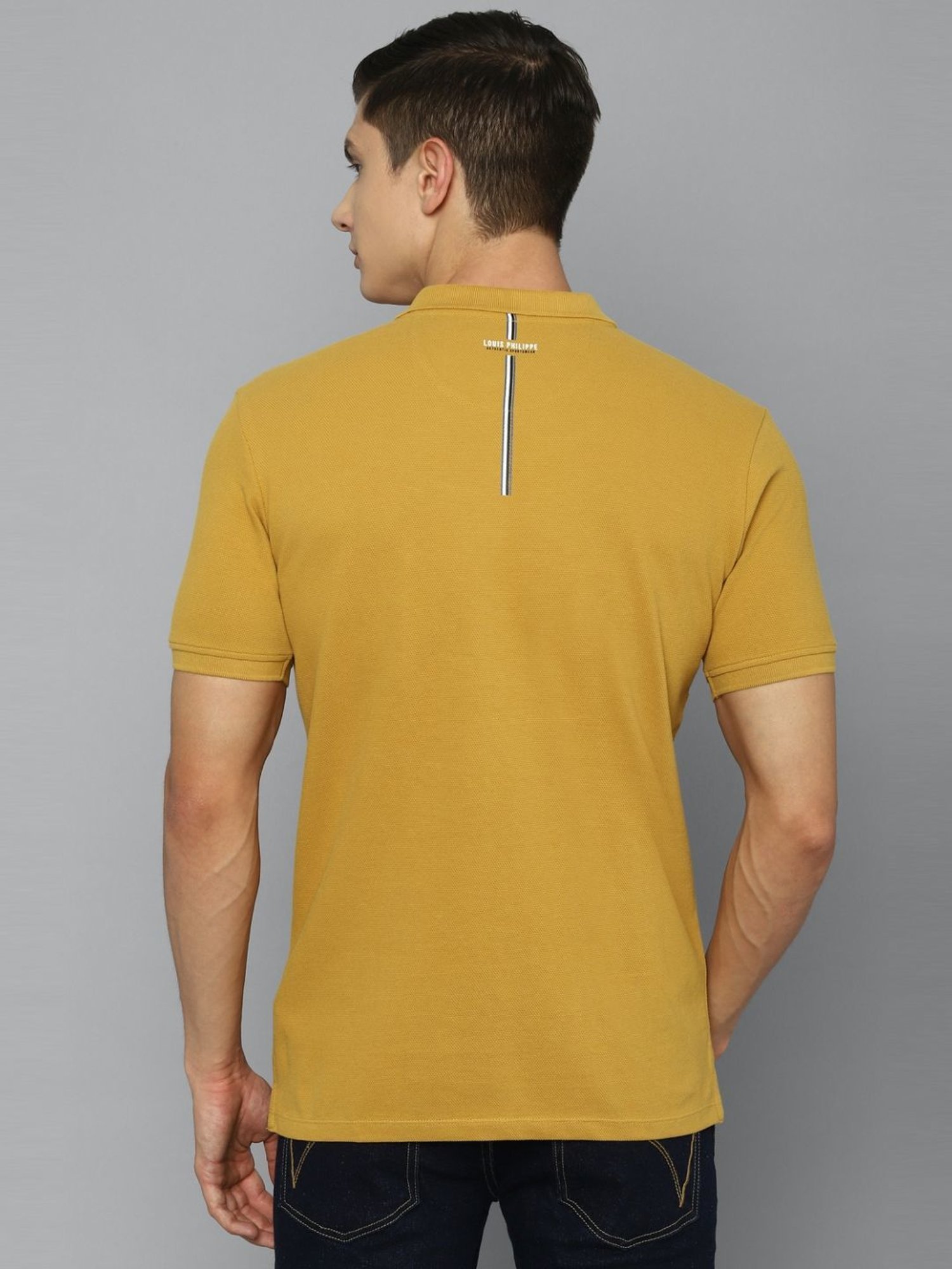 Louis Philippe light yellow cotton plain t shirt - G3-MTS16305 