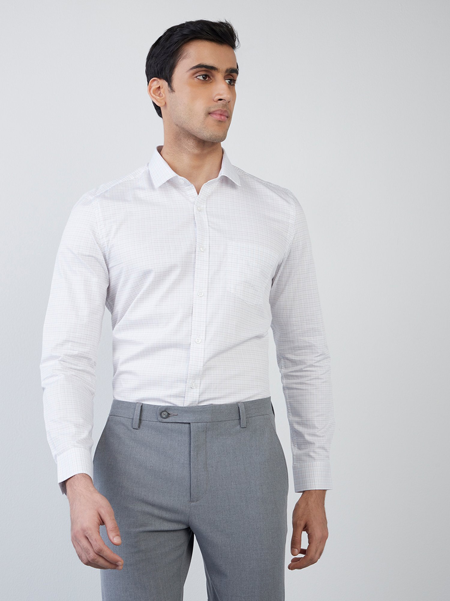 Westside White Checkered Slim-Fit Shirt 