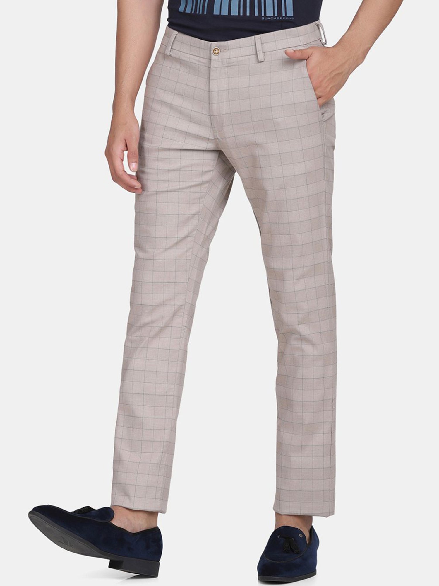 Blue Skinny Fit Checked Suit Trousers