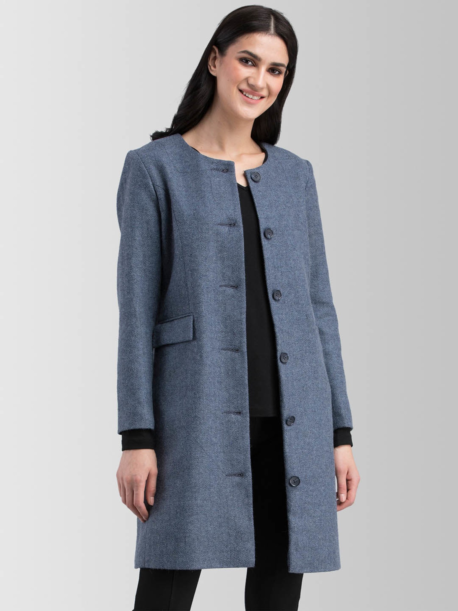 Women's Long Wool Coat in Navy