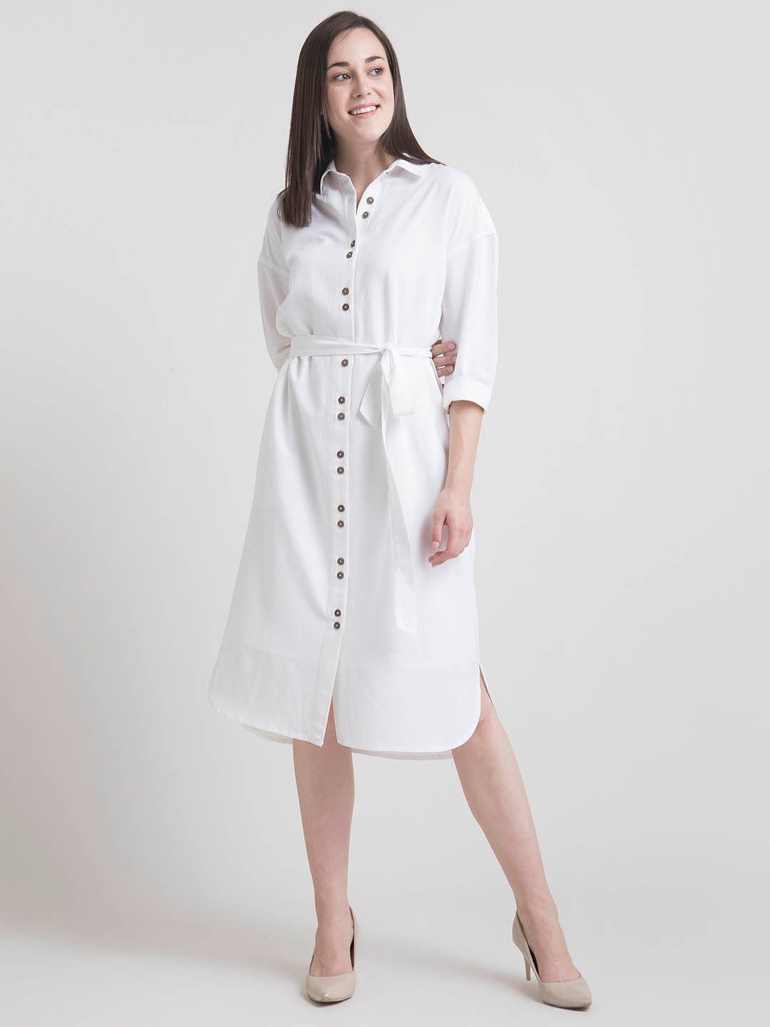 Women's White Button Up Shirt Dress - Holiday Dresses | ROOLEE