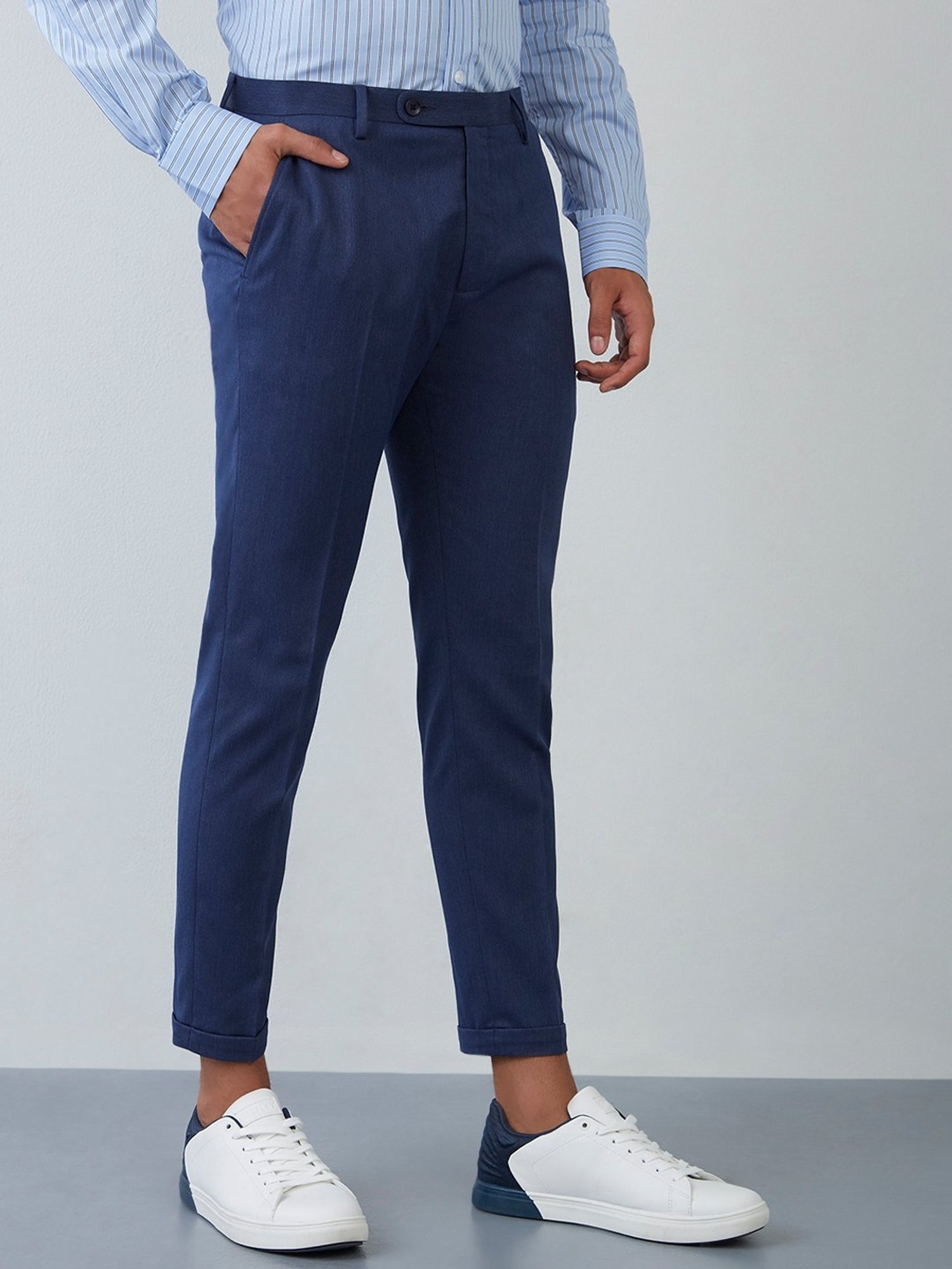Buy WES Formals by Westside Grey Checkered Carrot Fit Trousers for Men  Online  Tata CLiQ