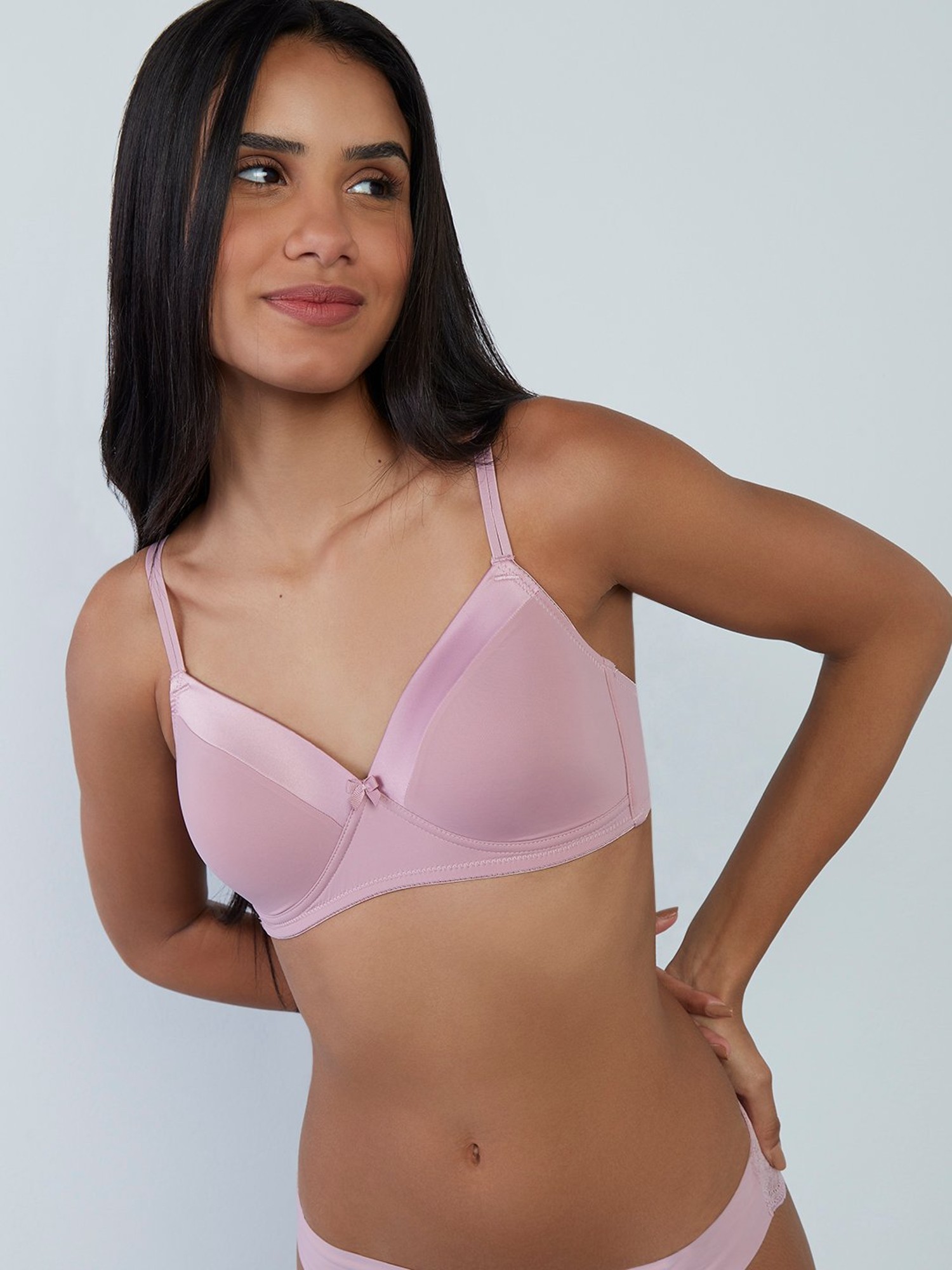 Buy Wunderlove Light Pink Candy Striped Satin Pleated Bra from