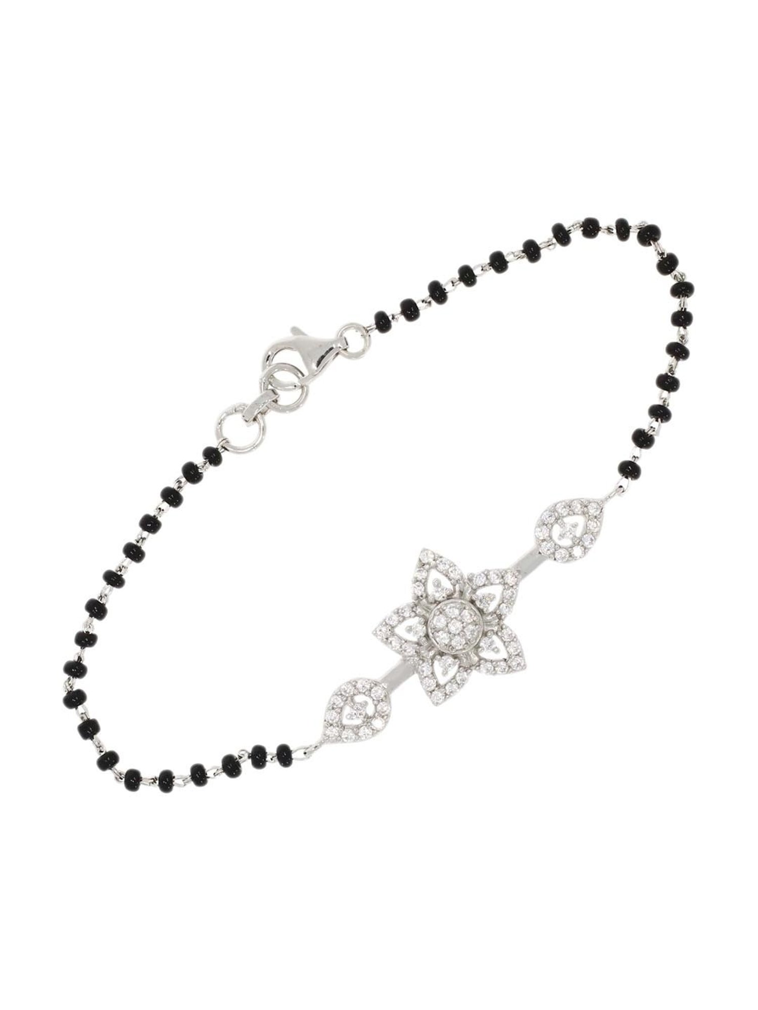 925 Silver Double Row Mangalsutra Bracelet with Zircon center units I  Shobitam Jewelry | Mangalsutra bracelet, Zircon, Black beads