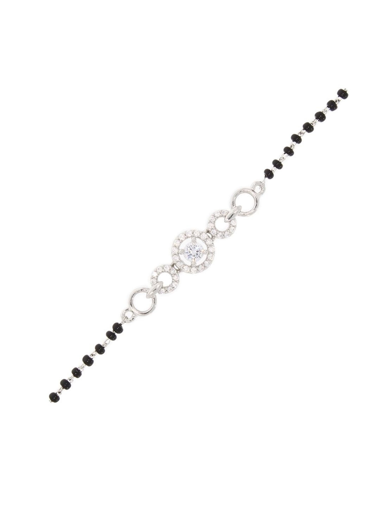 CLARA 925 Sterling Silver Bow Hand Mangalsutra Bracelet Black Beads, R