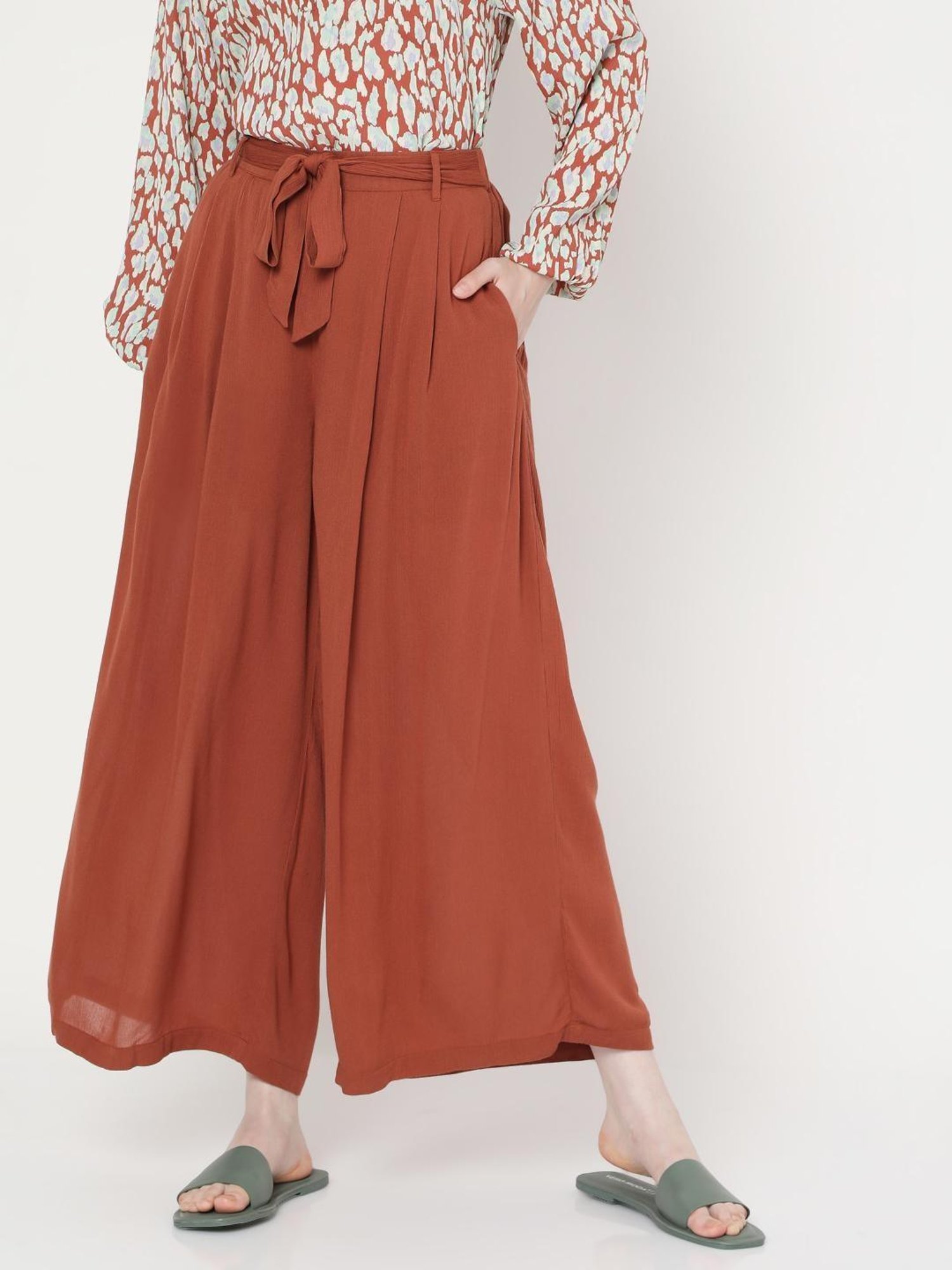 Wide Legged Cropped Pants Gaucho Pants Rust Color Velour  Etsy