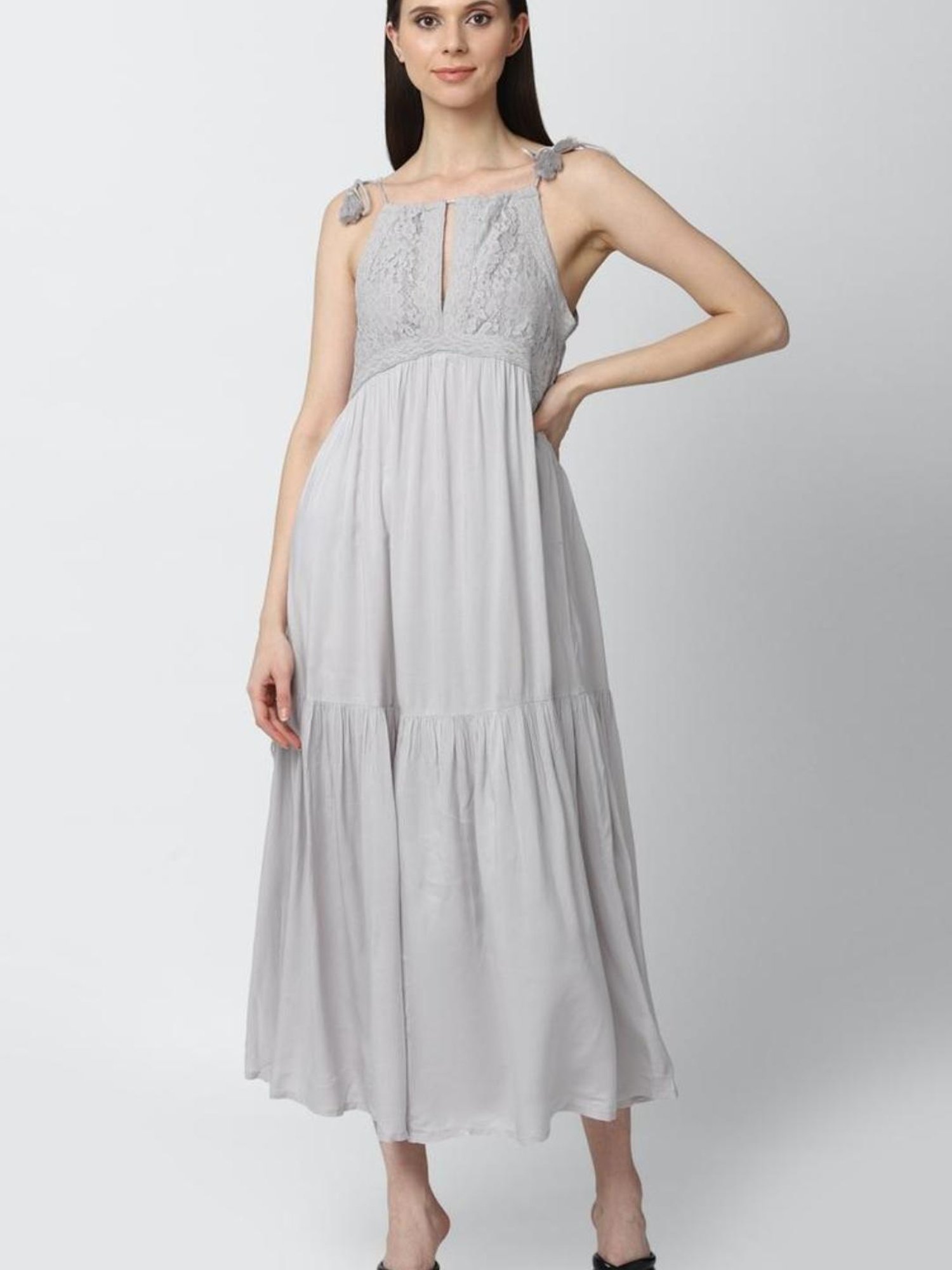 grey lace dress forever 21 Angel Forever Beaded Lace Backless Fishtail Prom Dress (Silver)