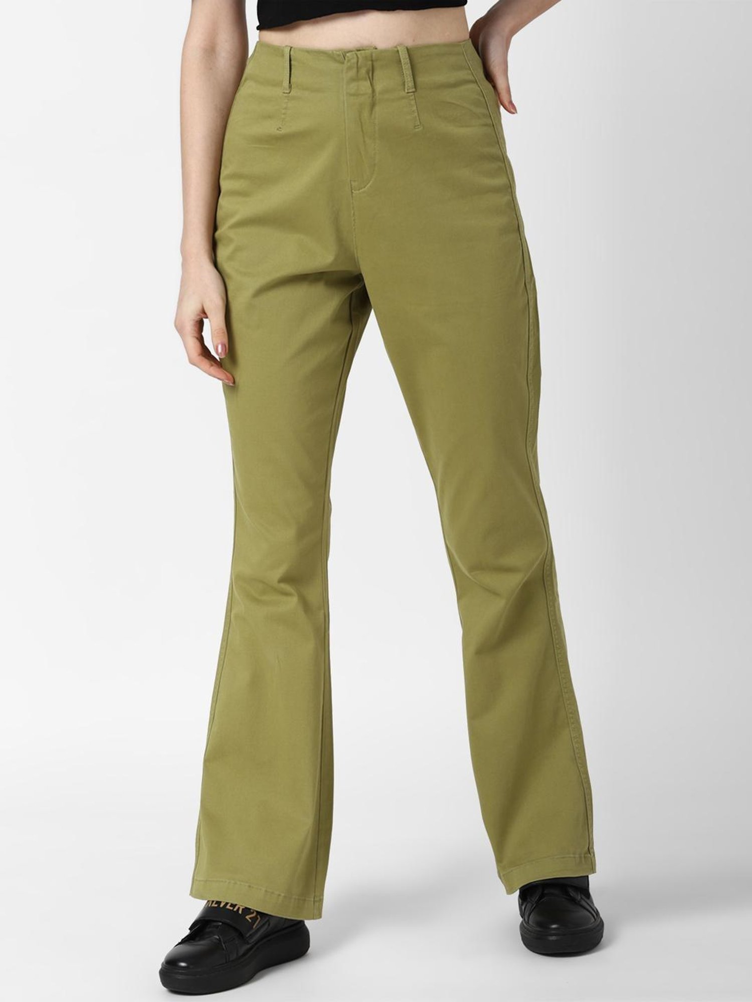 I AM FOR YOU Women Olive Green Regular Fit Solid Trousers