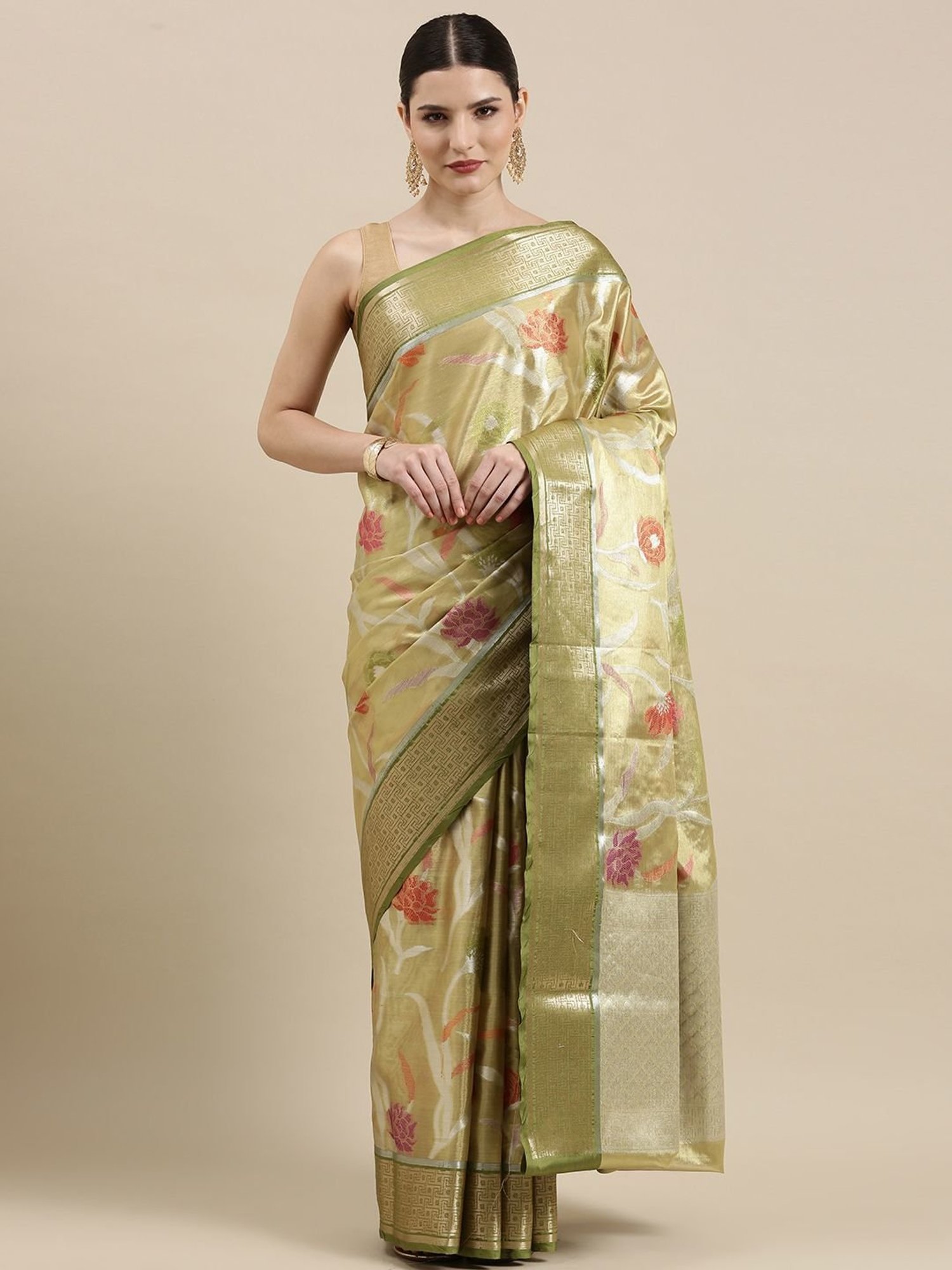 Buy Banarasi Silk Works Green Silk Woven Saree With Unstitched Blouse for  Women Online @ Tata CLiQ