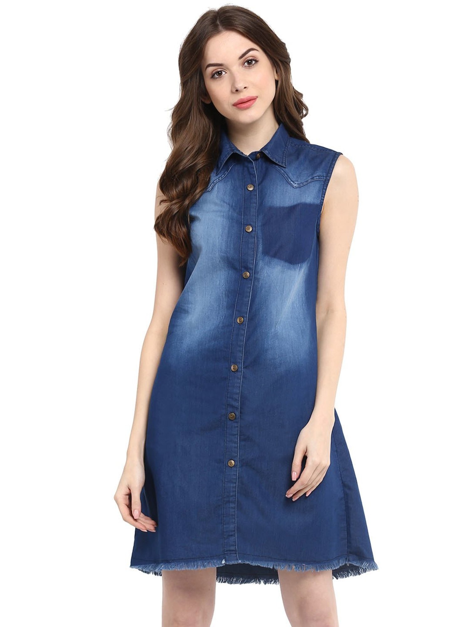 Cotton Casual Wear Westclo Women Blue Solid Chambray Shirt Dress at Rs  2249/piece in New Delhi