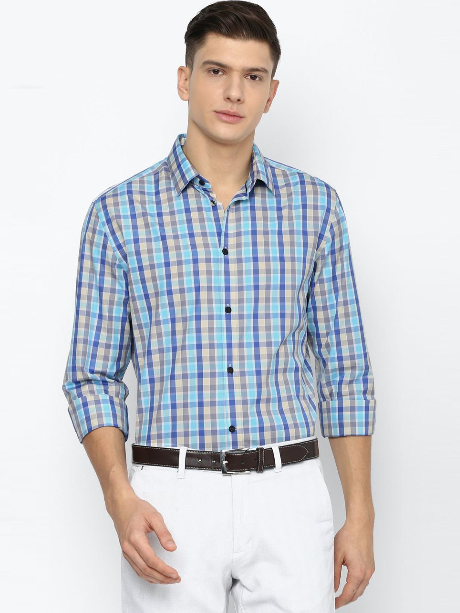 Buy Louis Philippe Blue Cotton Slim Fit Checks Shirts for Mens Online @  Tata CLiQ