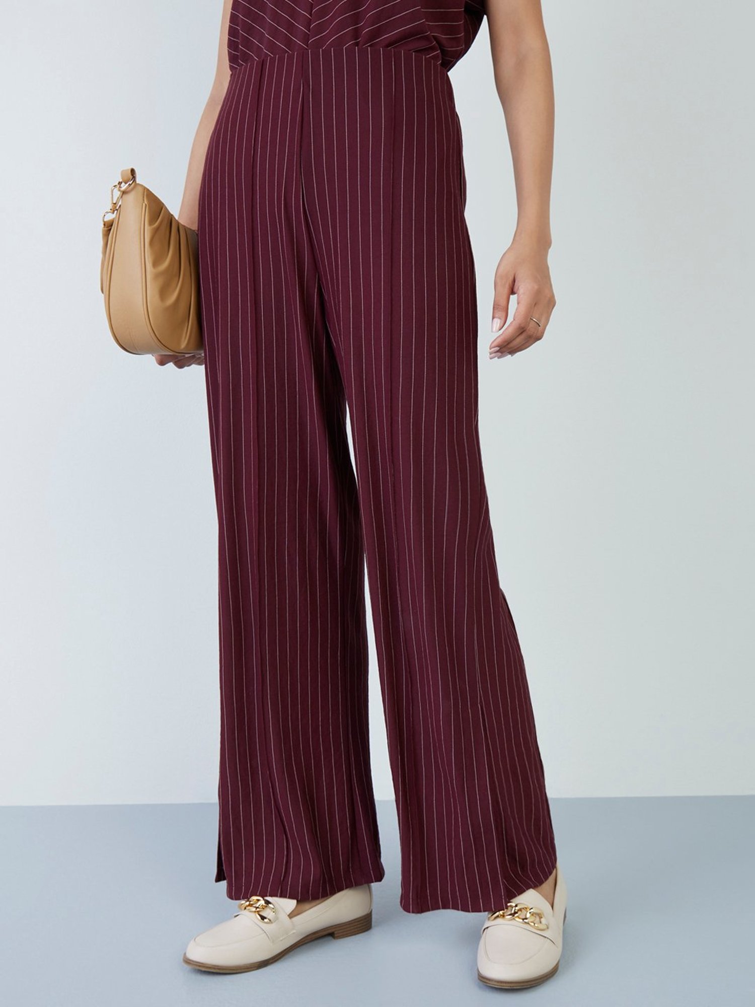 Black Lurex Stripe Flared Trousers  In The Style