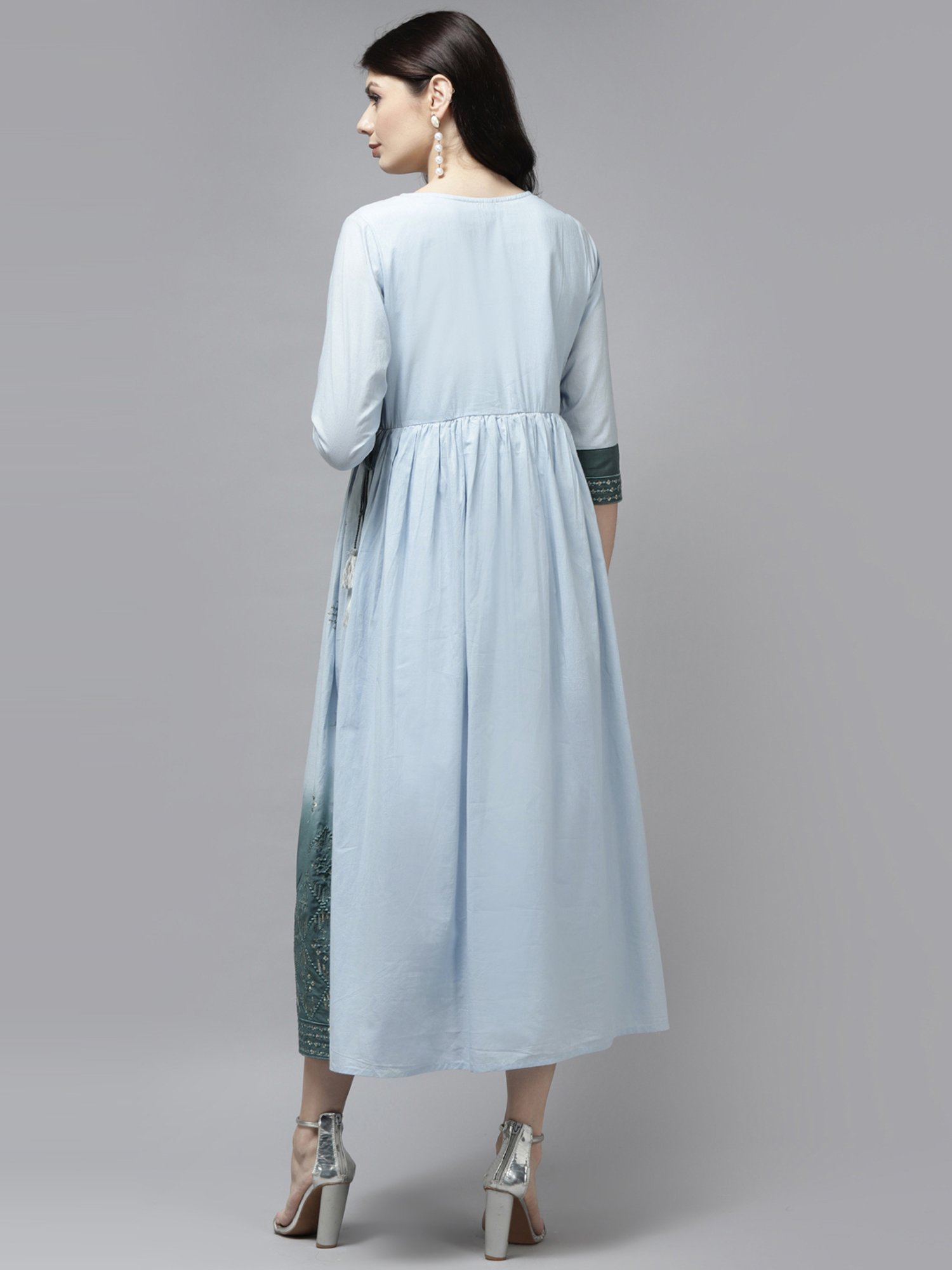 Buy Yufta Sky Blue Pure Cotton Embroidered Maxi Dress for Women