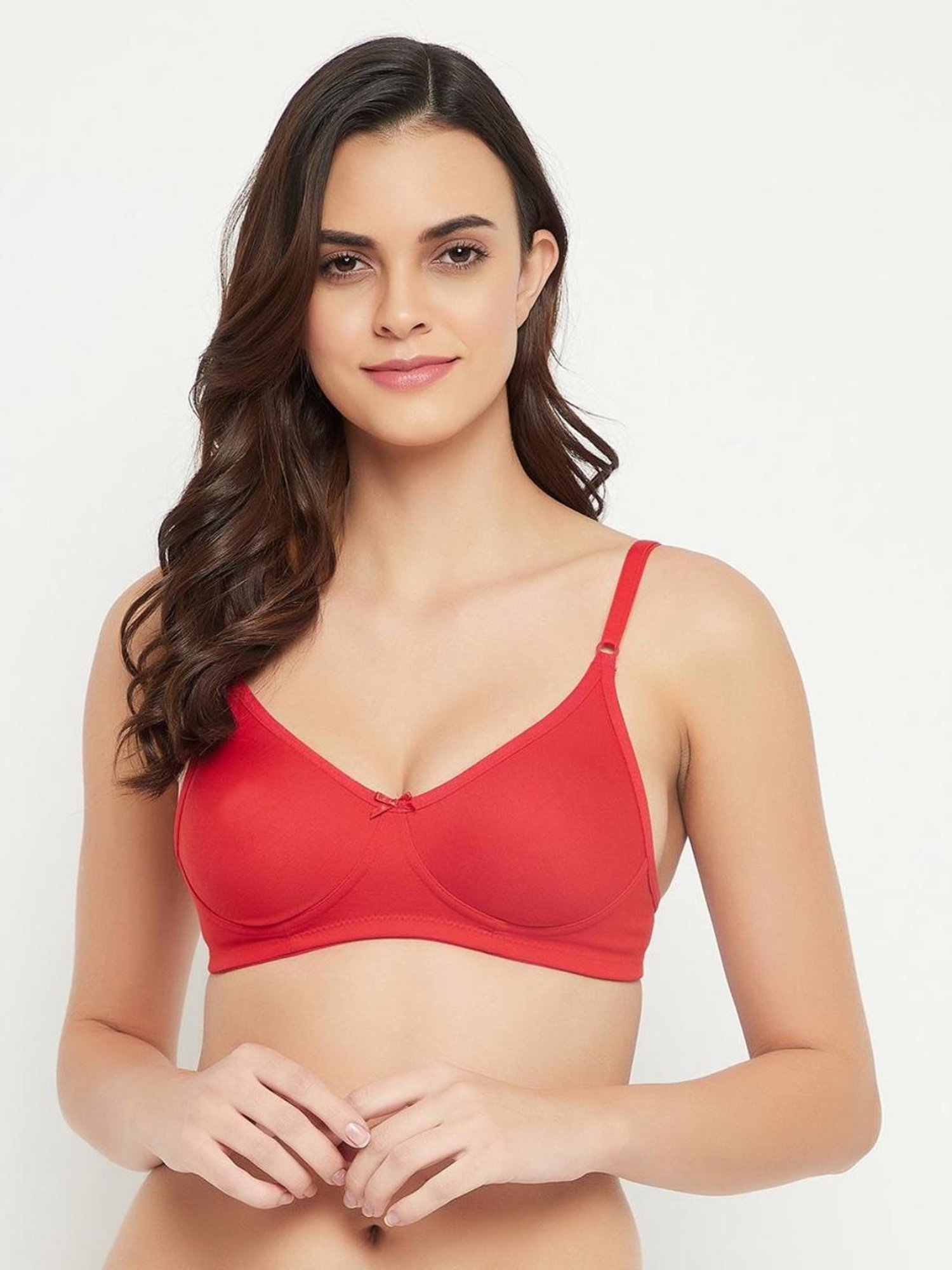 Buy Clovia Lace Solid Padded Full Cup Wire Free Bralette Bra - Red