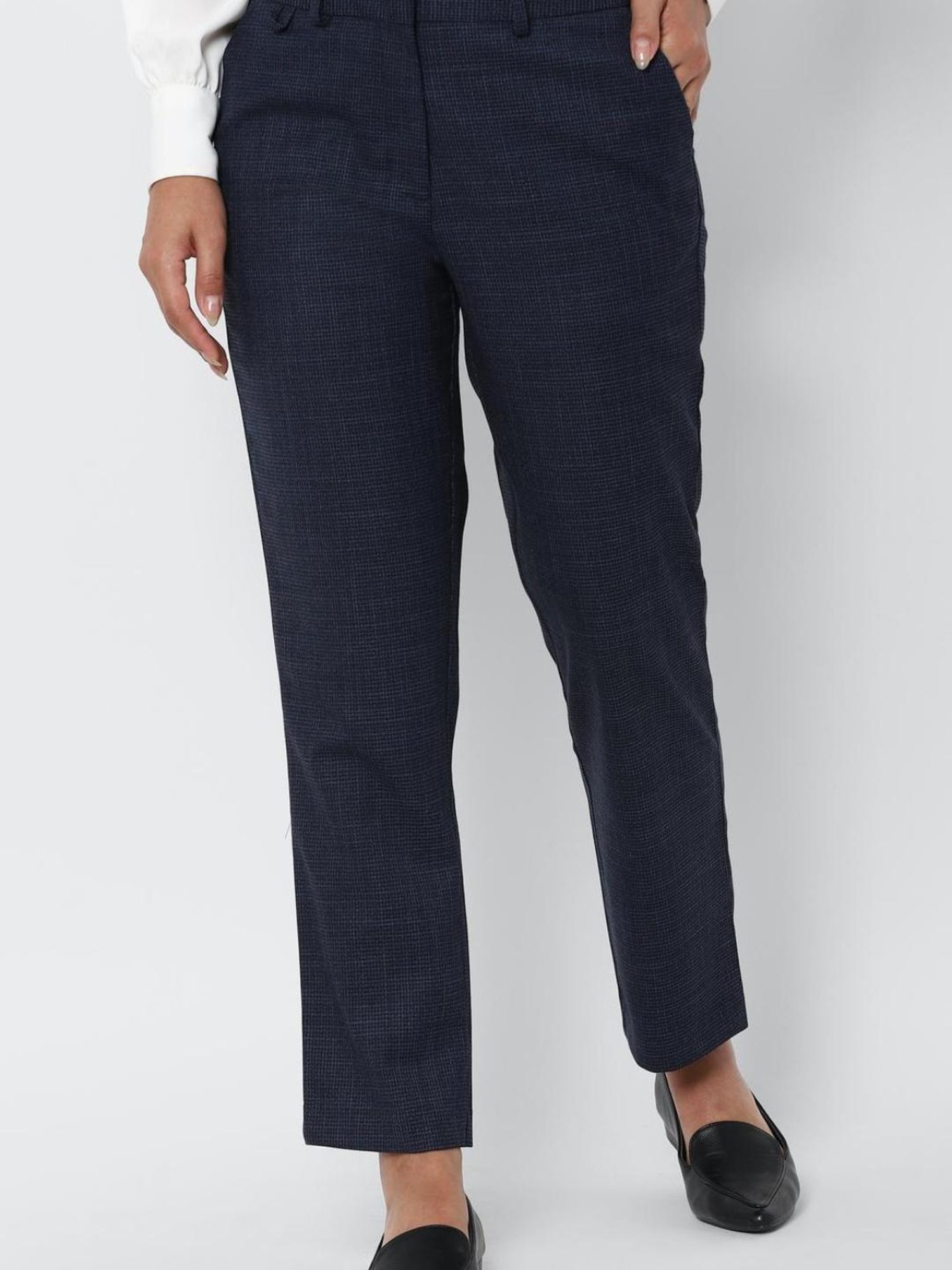 Buy Allen Solly Navy Self Print Formal Trousers for Women Online  Tata CLiQ