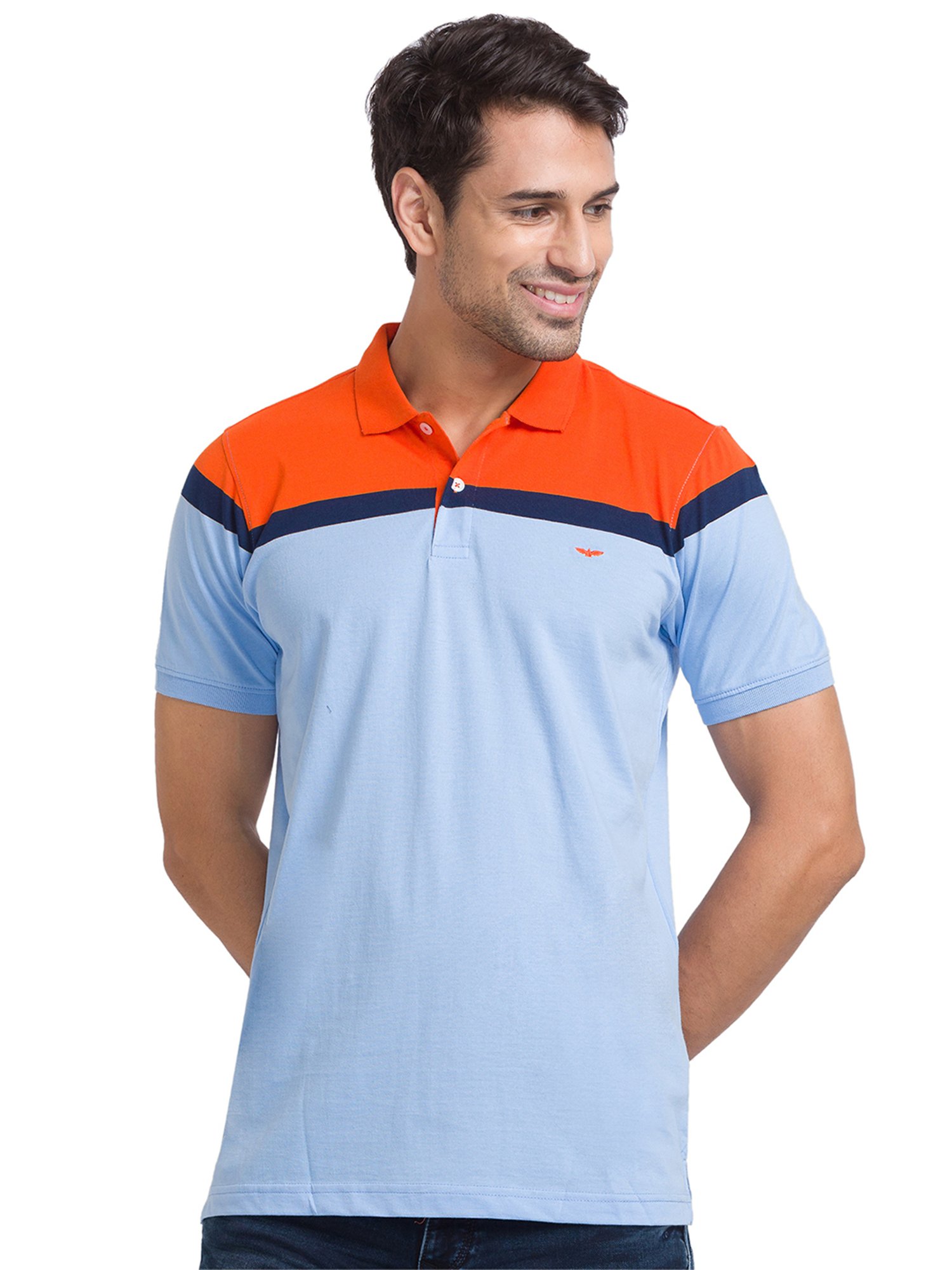 Orange and on sale blue polo shirt