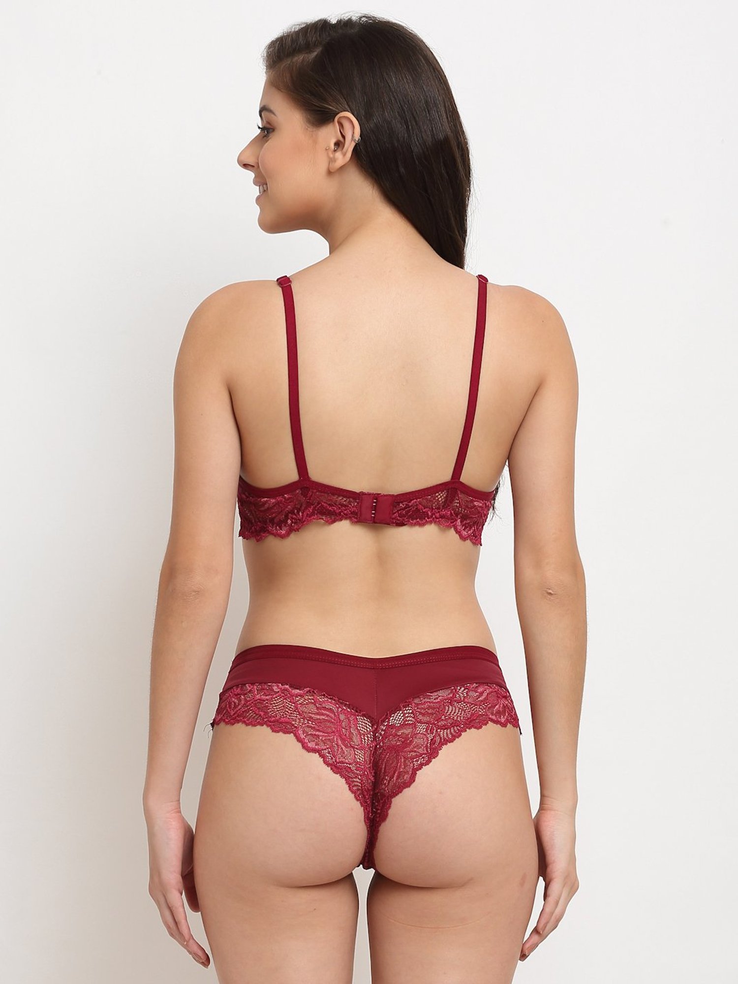 Buy Friskers Red Self Design Bra & Panty Set for Women's Online