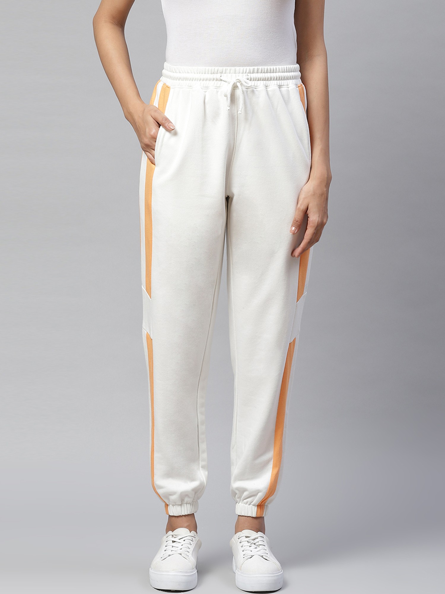 Buy GLOBAL DESI Off White Womens ALine Applique Solid Casual Wear Trousers   Shoppers Stop