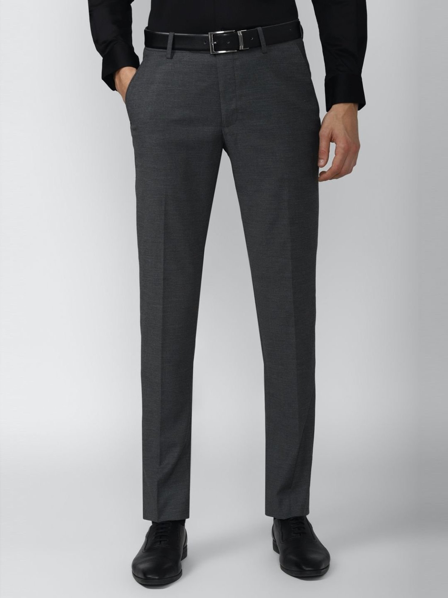 Buy Peter England Grey Slim Fit Self Pattern Trousers for Mens Online   Tata CLiQ