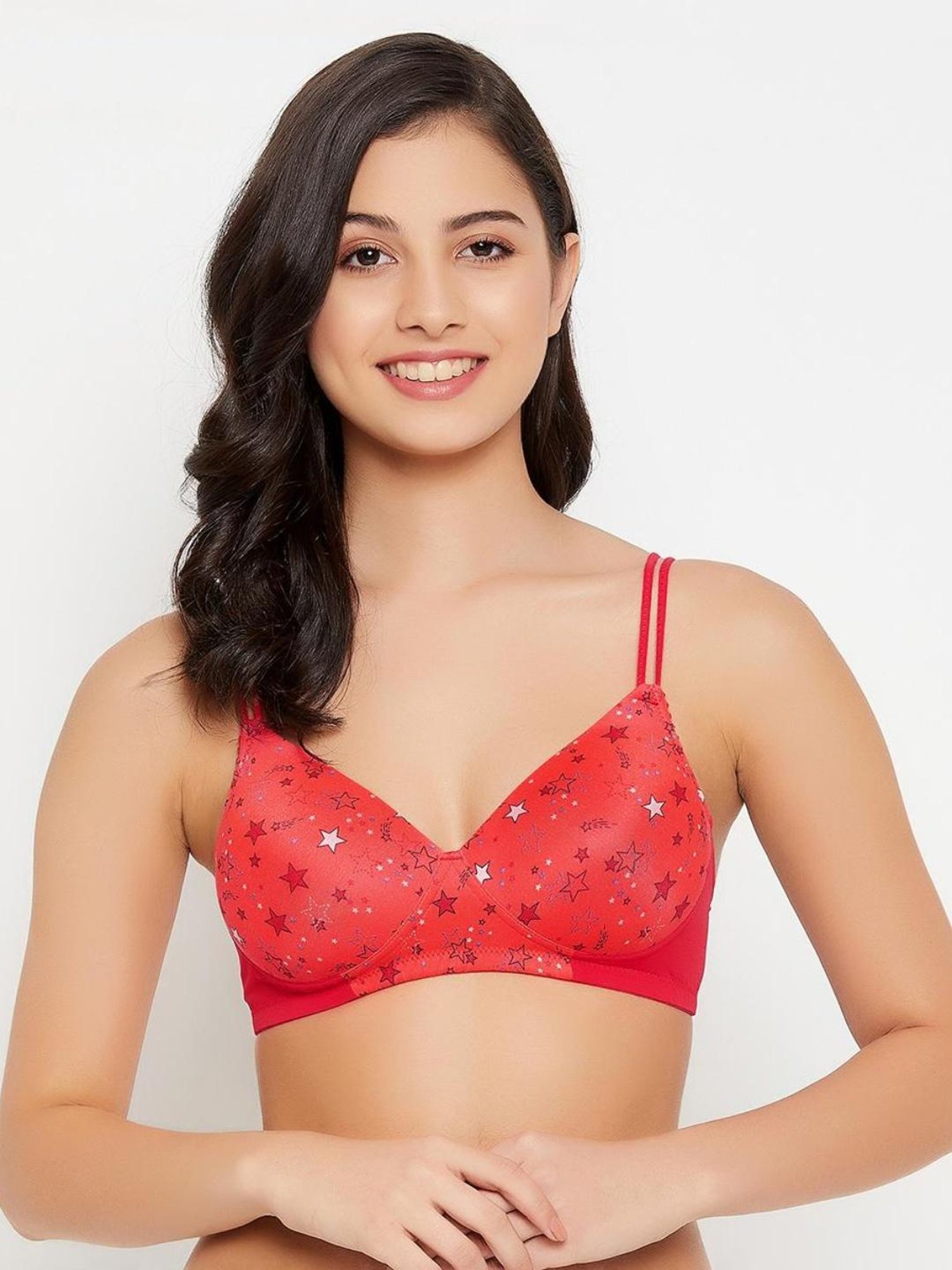 Buy Clovia Polyamide Solid Lightly Padded Demi Cup Underwired Plunge Bra -  Red online